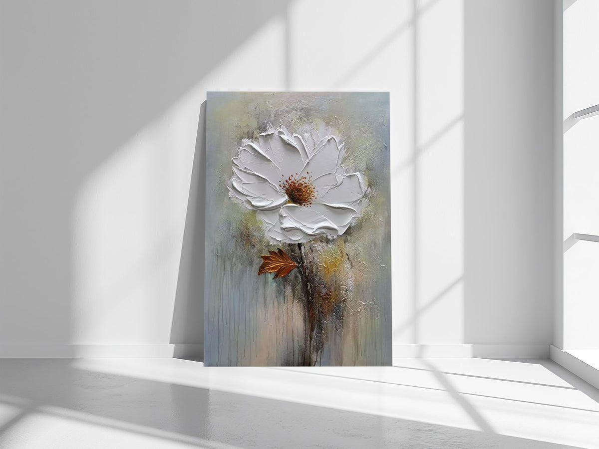 moshinart 24 x 36in Hand-Painted Oil Painting 3D Texture Black White Grey Modern Minimalist Black Abstract Wall Art, Home Office Wall Decoration White Flower