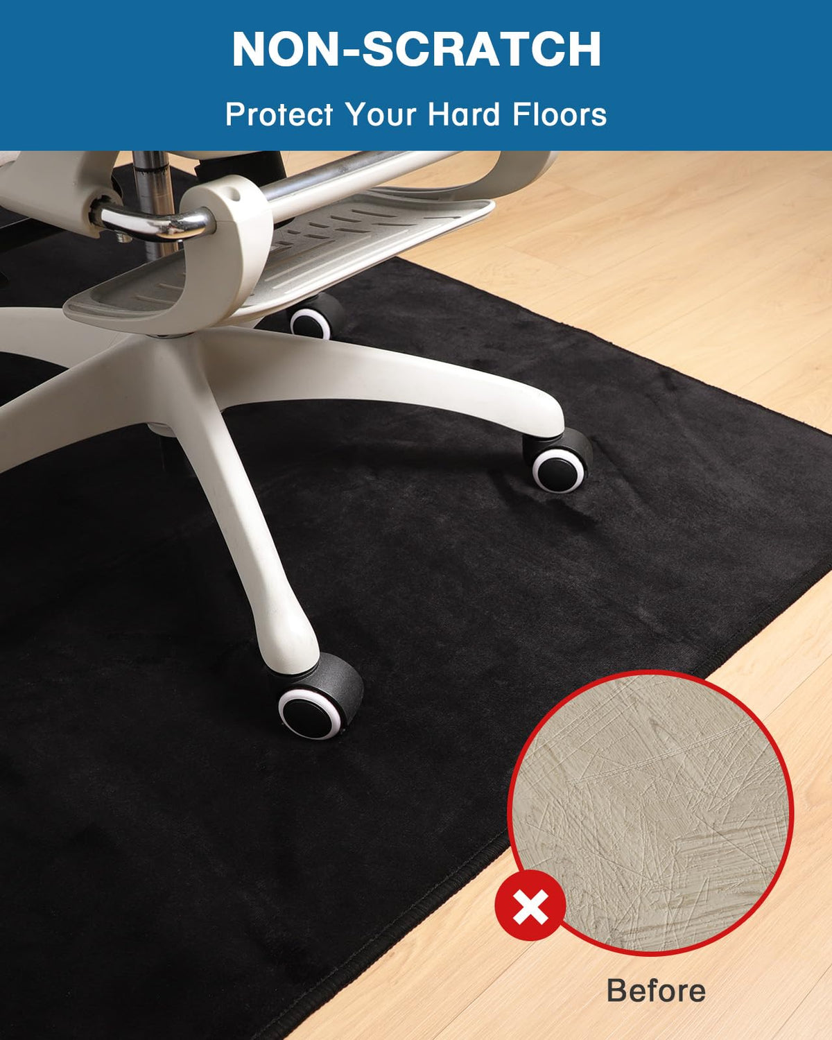 FUNMAT Office Chair Mat for Hardwood Floor, 59"x71" Flannel Fabric Large Chair Mat for Hard Floors, Non-Slip Under Desk Rug for Rolling Chairs, Soft Floor Protector Area Rug for Home Office, Black