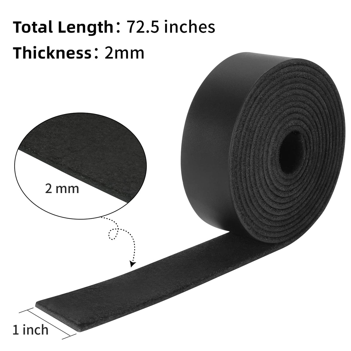 Ringsun 1 Inch Wide Flat Leather Straps for Crafts, Full Grain Leather Strips Cord String for Crafts, Tooling (2mm Thick 72.5 Inches Long Black)