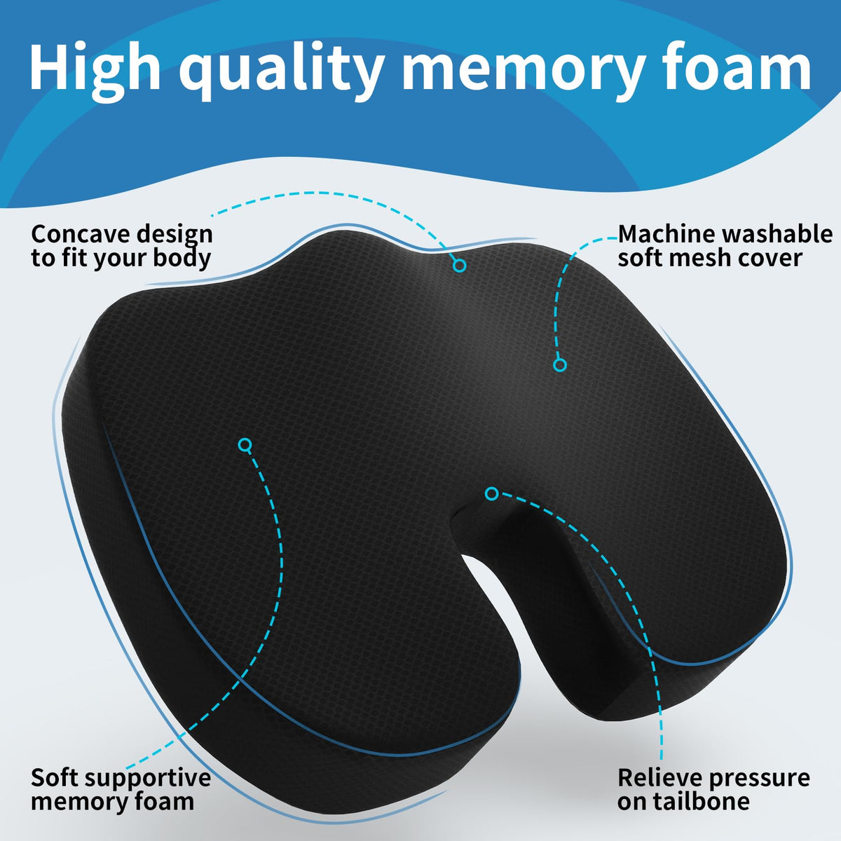 assountgh Seat Cushion &Office Chair Cushion,Lumbar Support Pillow for Office Chair,Ergonomic Memory Foam Non-Slip Office Chair Cushion,Back Support Cushions for Tailbone&Sciatica Pain Relief Black