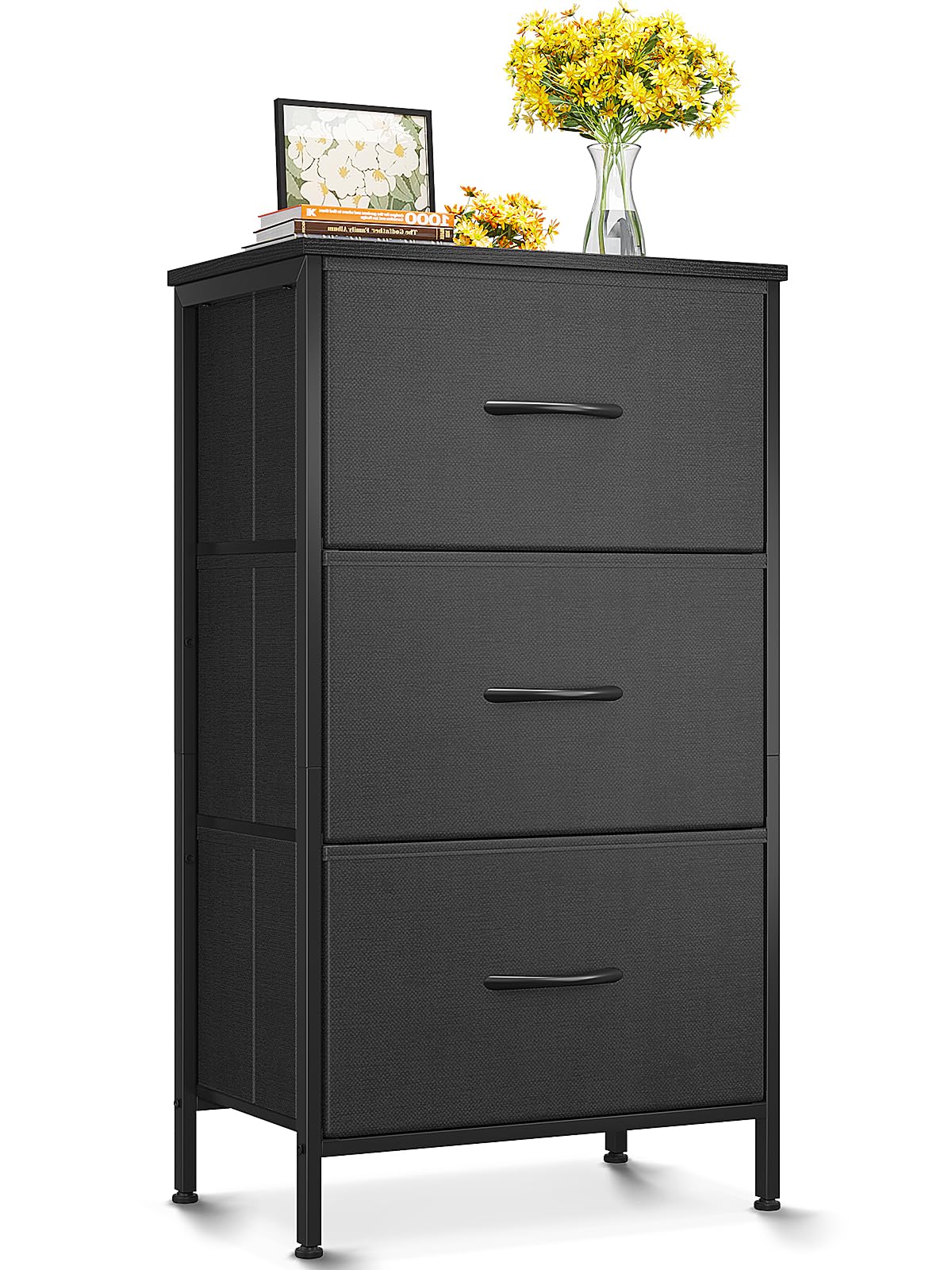 AODK Dresser for Bedroom Nightstand Small Dressers Chest of Drawers End Table for Living Room, Closet Dresser with 3 Storage Drawers Organizer Clothes, Black