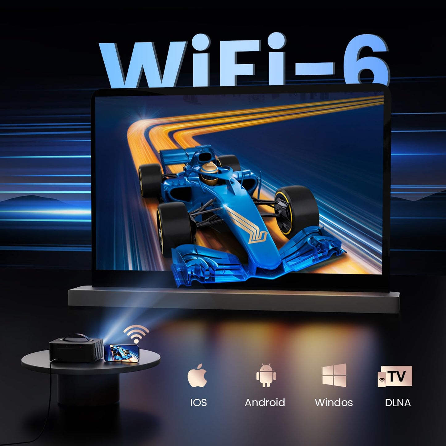 [Official Licensed APPs] Outdoor-Projector-4K with Wifi6 and Bluetooth, Smart TV OS & DoIby Audio, Portable Projector with YouTube/PrimeVideo, ONOAYO 1080P Proyector with 300'' Display