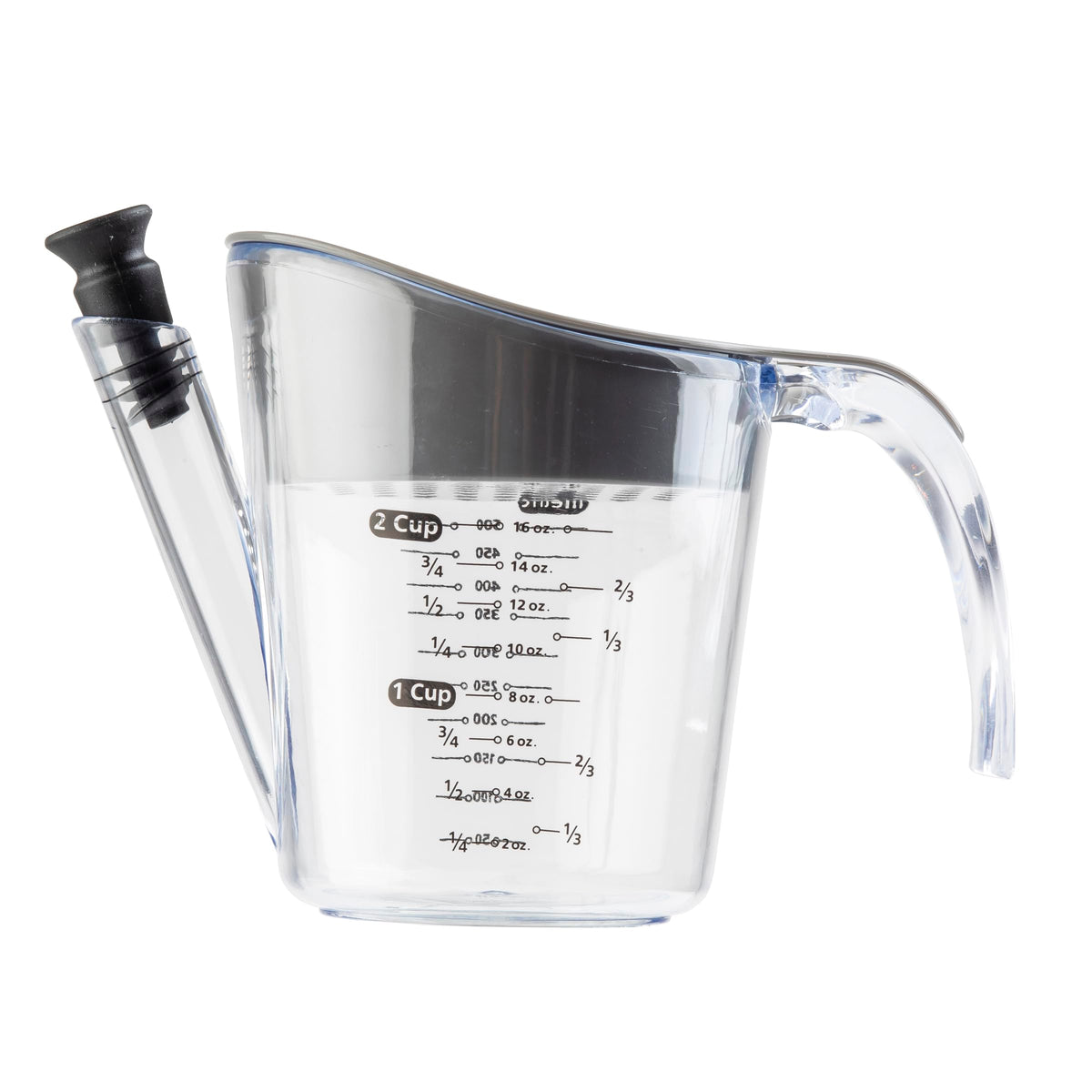 TableCraft 11778 Gravy and Fat Separator,16oz Clear Measuring Cup with Strainer Top and Stopper, Easy-Pour Spout, Capacity Markings in oz & ml, Ideal for Gravy, Pan Juices, Broths and Everyday Cooking