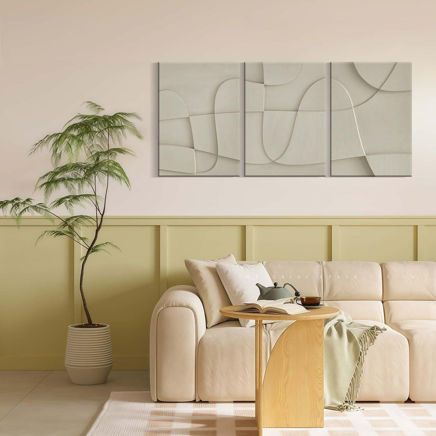 RJETZMU 3 Pcs Abstract Geometric Canvas Wall Art Modern Minimalist Beige Line Pattern Wall Decor for Bedroom Living Room Office 12x16 Inch Ready to Hang