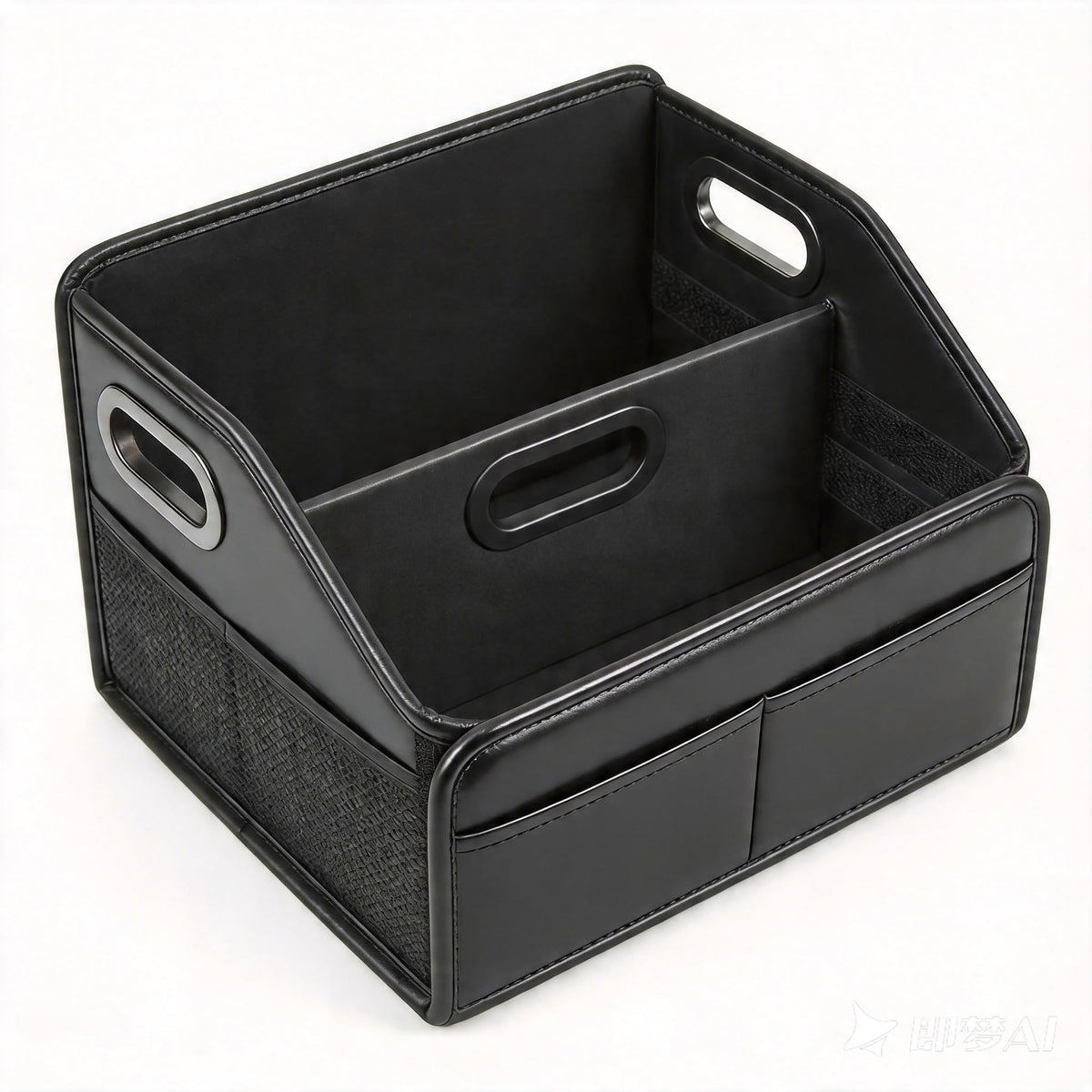 Adullama Car Storage Organizer Reinforced Dividable Leather Car Caddy Basket for Front Seat Floor Back Sturdy Frosted Handle 8 Compartments Adjustable Strap Buckles Slip-Resistant (Normal)