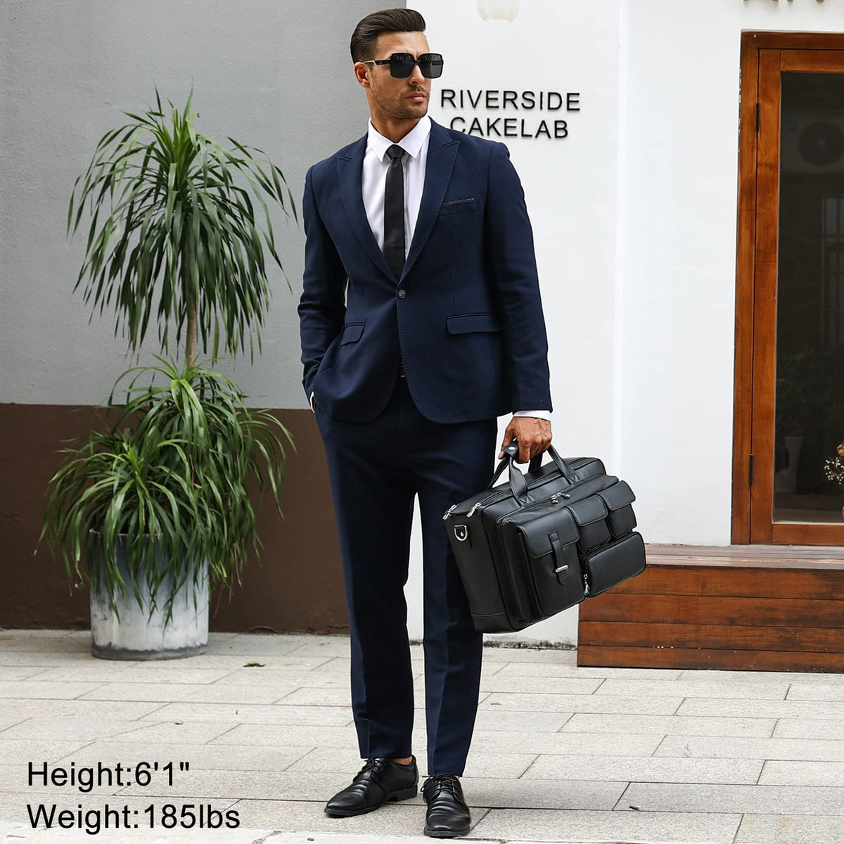 TIDING Genuine Leather Briefcase For Men 17.3 Inch Laptop Case Multi Pockets Business Travel Shoulder Messenger Bag_Black