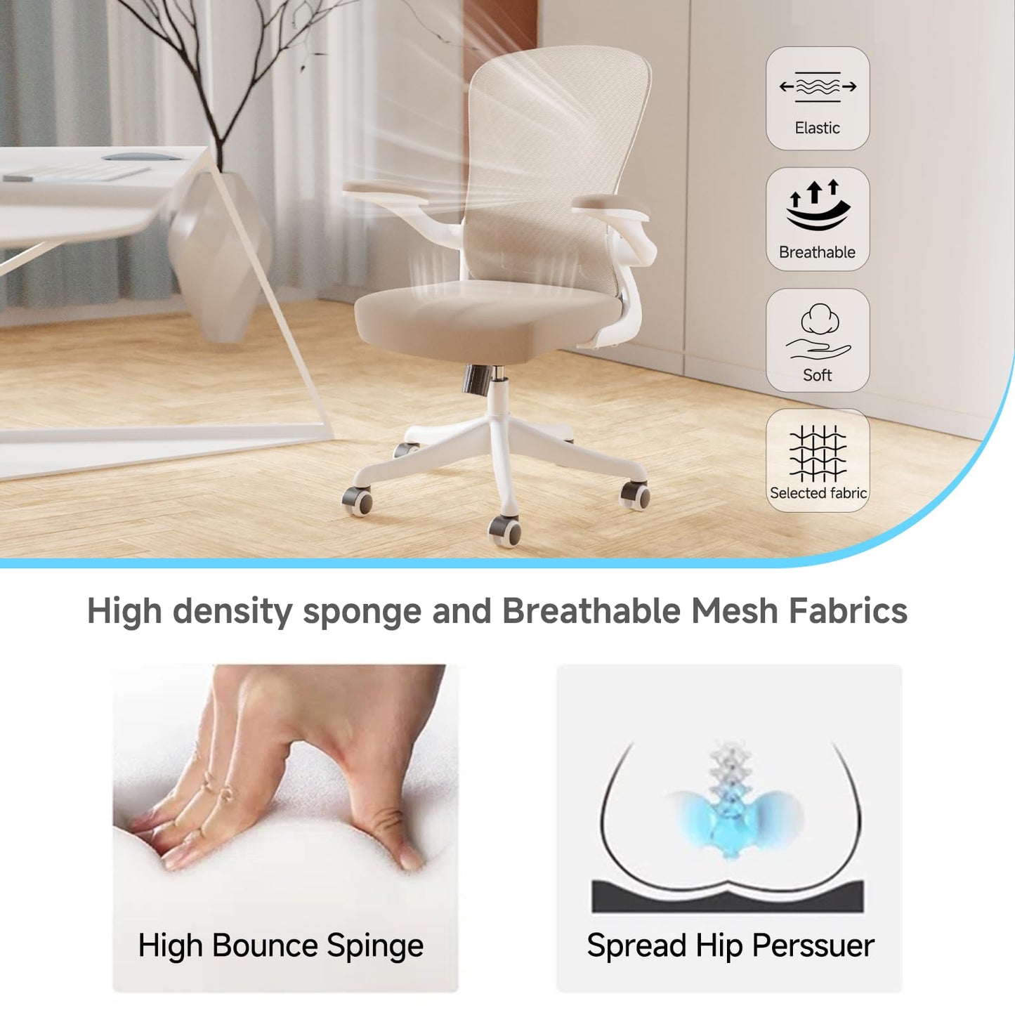 Ergonomic Office Chair with Adjustable Lumbar Support & Flip-Up Armrests - High Back Computer Desk Chair with Thickened Seat Cushion, Rolling Wheels for Home/Office Study Work