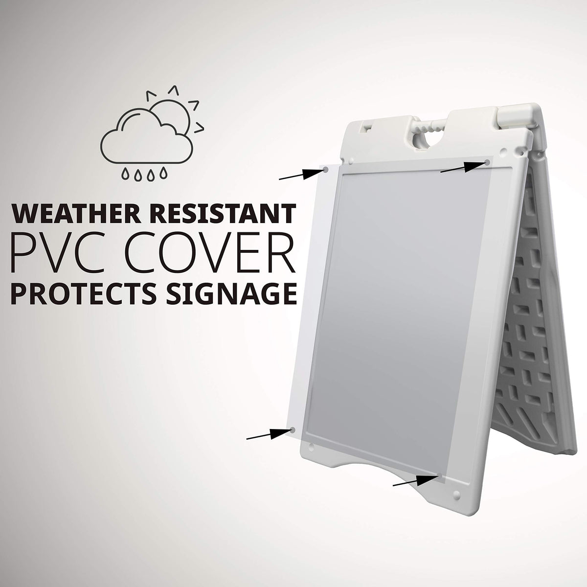 Jumbl A-Frame Signboard 22” x 28” Display Surface – Large Outdoor Sandwich Board w/Weather Resistant PVC Sign Protector & Sand Fill Holes – Dual Signage Stand for Storefront Sidewalk Curb (White)