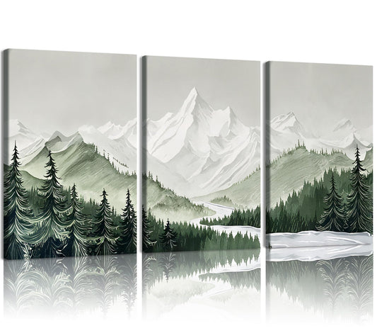3 pcs Frame Watercolor Neutral Wall Art Canvas Print Mountain Forest Landscape Nature Wall Decor Artwork Scandinavian Minimalist Posters Prints 16x24 Inch for Living Room Bedroom Office Home