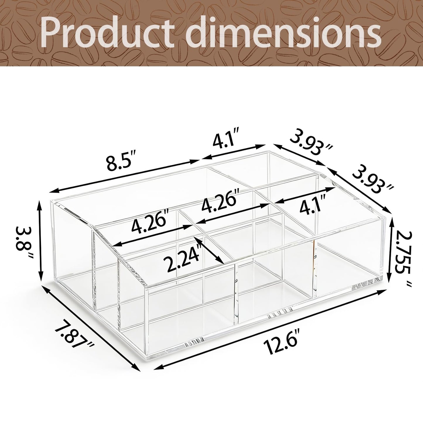 Goindy Coffee Station Organizer for Countertop - Clear Acrylic Coffee Bar Accessories and Organizer with Removable Dividers for Pods Condiment Syrup Tea Cups Stirrers Tea Bag - Farmhouse Table Decor