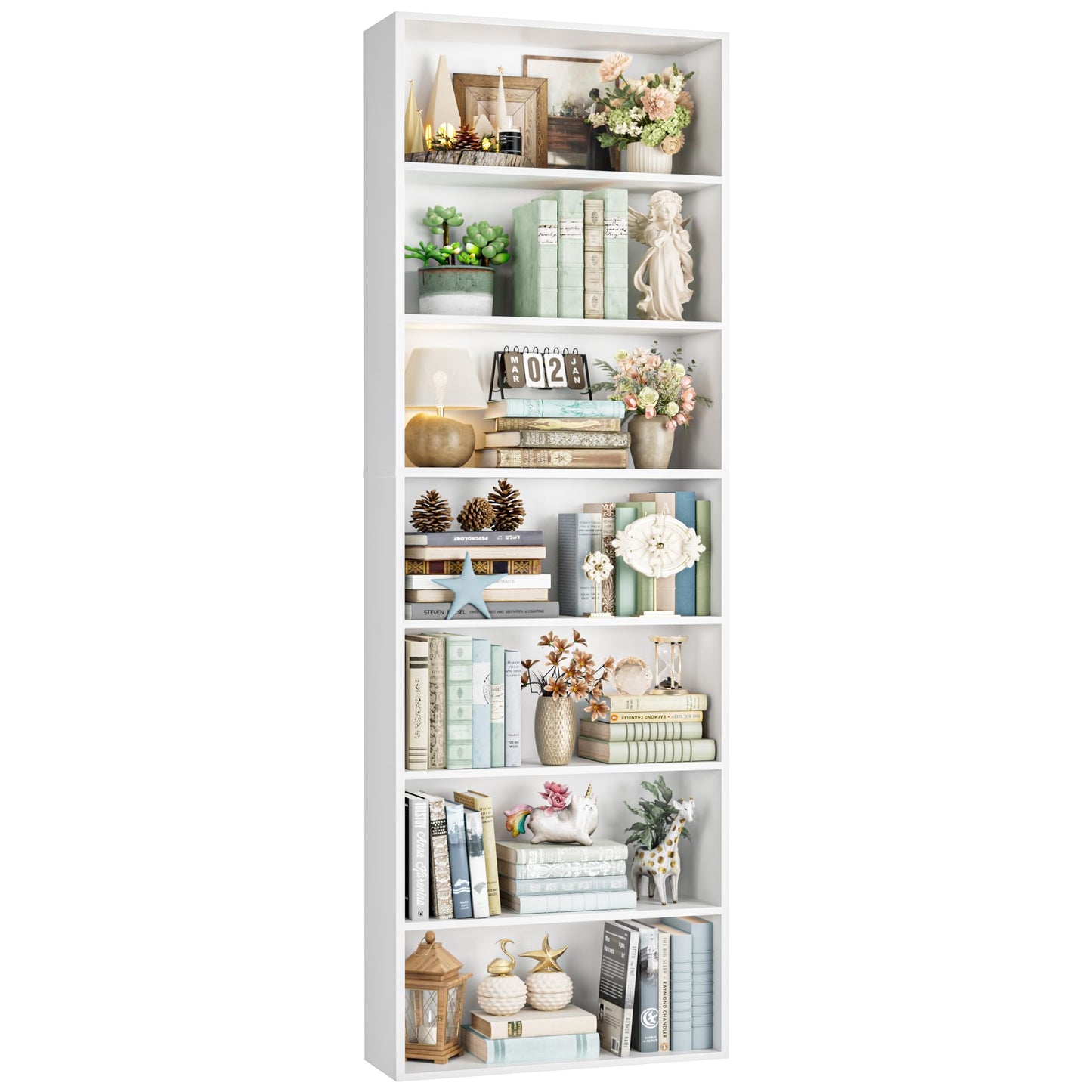 FACBOTALL 82" Tall Bookshelf, 7-Tier Open Shelves Bookcase, Freestanding Display Storage Shelves, Tall Bookcase Home Decor Furniture for Home Office, Living Room, Bedroom, White