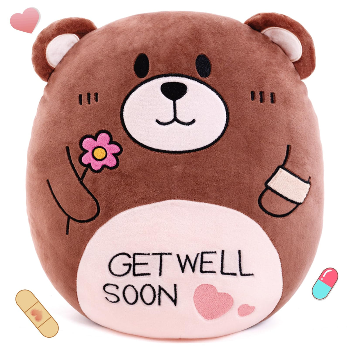 AmyToo 14.5“ Get Well Soon Teddy Bear Plush Pillow Soft Teddy Bear Stuffed Animal Body Pillow Gifts for Kids Girls and Boys After Surgery