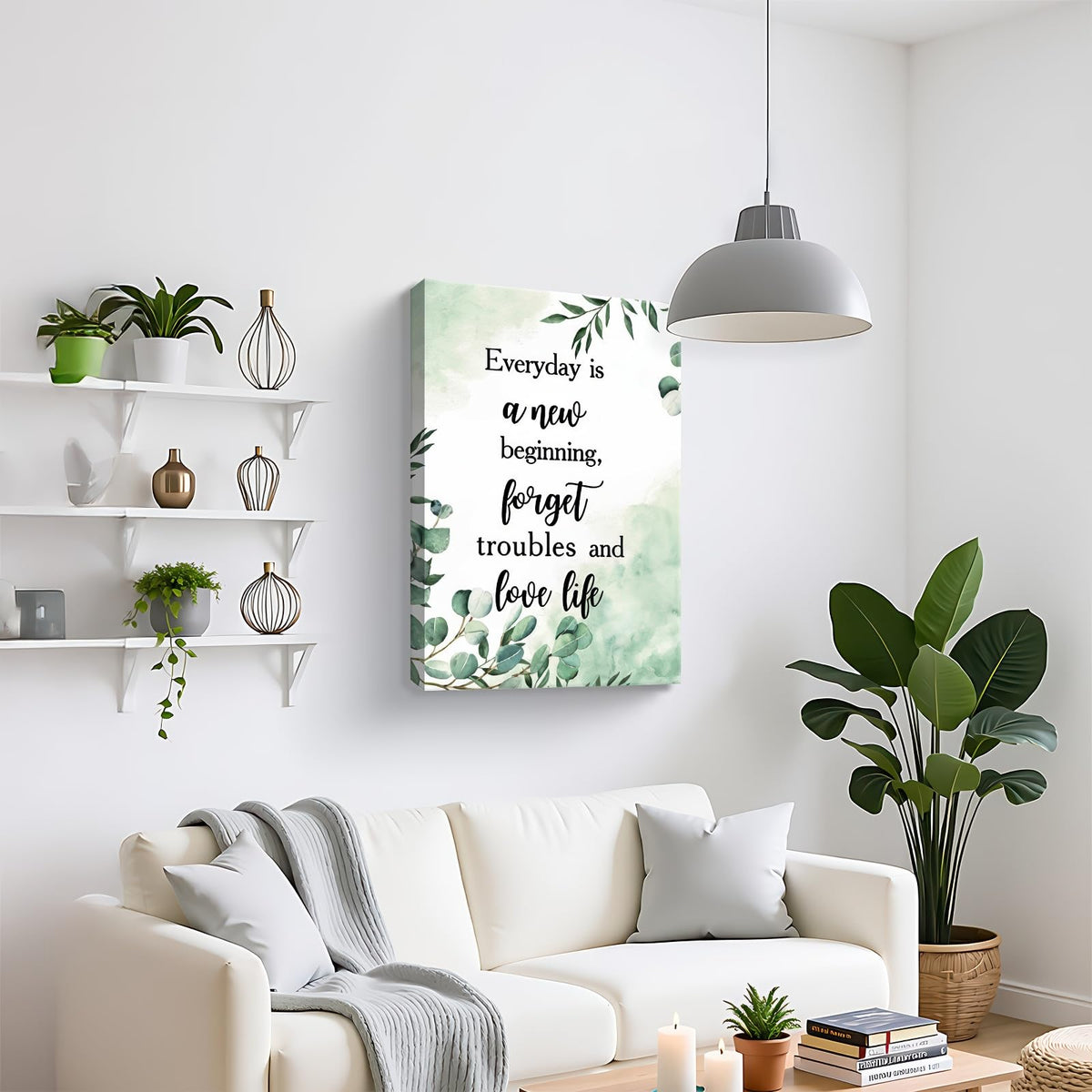 Framed Inspirational Wall Art –Botanical Canvas Print posters, Green Leaf Painting pictures for Bedroom, Living Room, Bathroom, Office, Motivational Quote Picture, Ready to Hang 12x16Inch