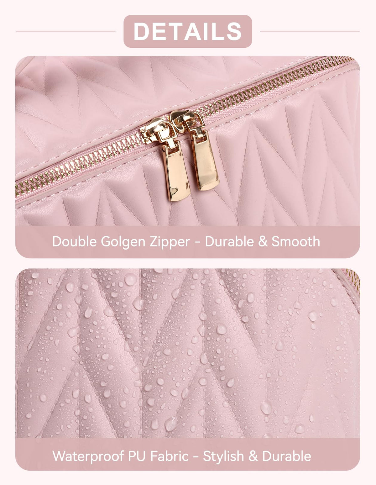 VIDIBESTY Travel Makeup Bag for Women, Large Capacity Cosmetic Bags for Girls, Compact Pouch Make up Organizer, Waterproof Toiletry Bag with Divider and Handle (Pink)