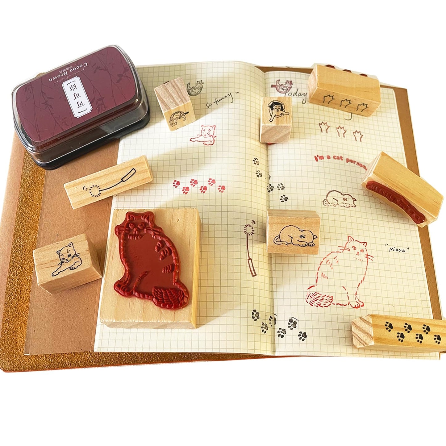 9 Pcs Cute Cat Rubber Stamp Set - Adorable Kitty Stamps with Paws, Paw Prints, Cat Toys, & Phrases - for DIY Art Journals, Scrapbooking, Card Making - Reusable Craft Stamps Gift for Crafters