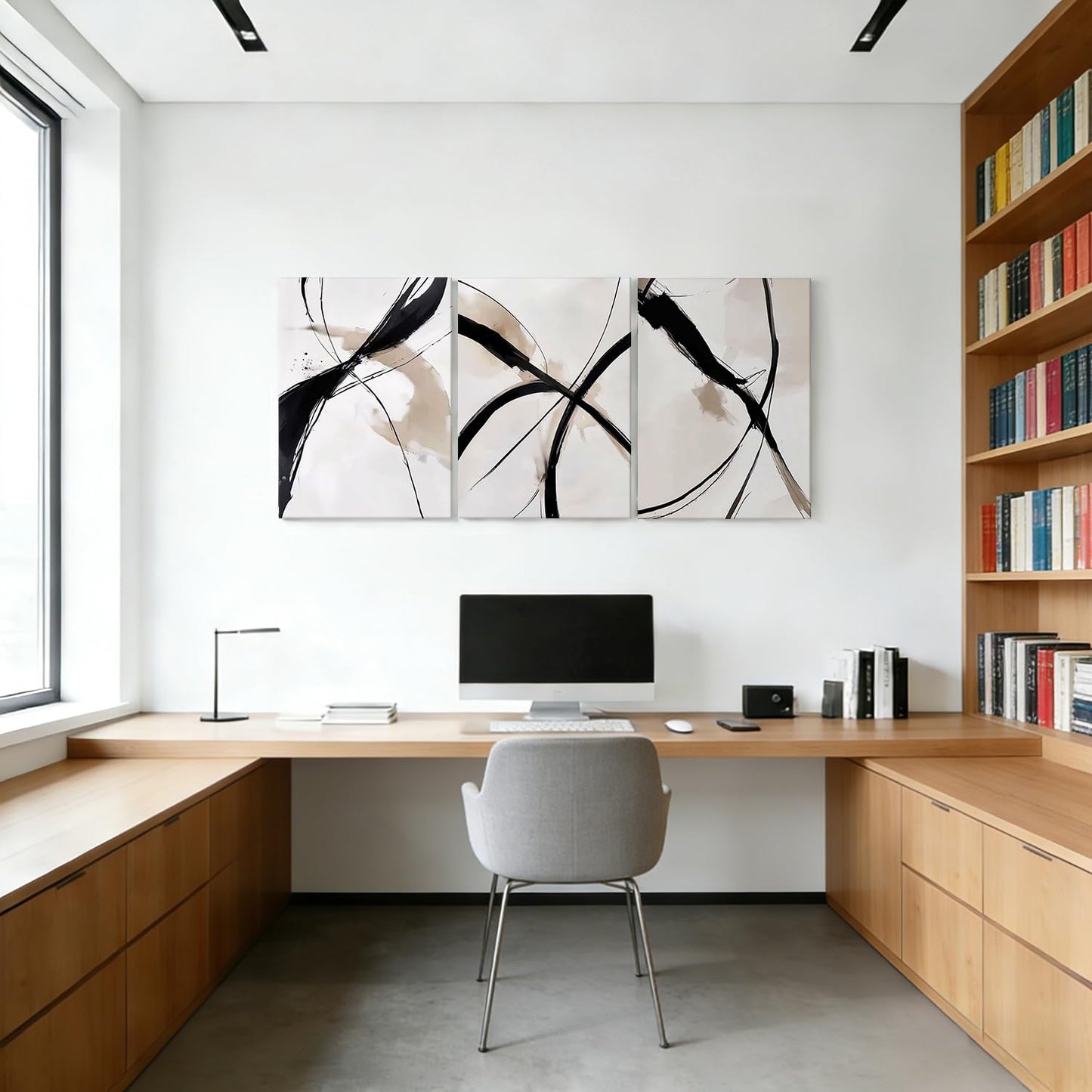 RZIGERNO 3 Pcs Abstract Line Wall Art Modern Minimalist Framed Canvas Prints 12x16 Inch Neutral Black and Beige Wall Decor Posters for Living Room Bedroom Office