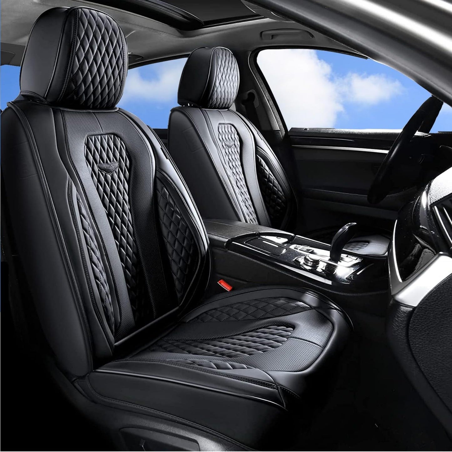 Coverado Seat Covers, Car Seat Covers Full Set, Black Car Seat Cover, Car Seat Covers Front Seats Back Seat Cover, Waterproof Car Seat Cushion, Leather Seat Covers Seat Protector Fit for Most Cars