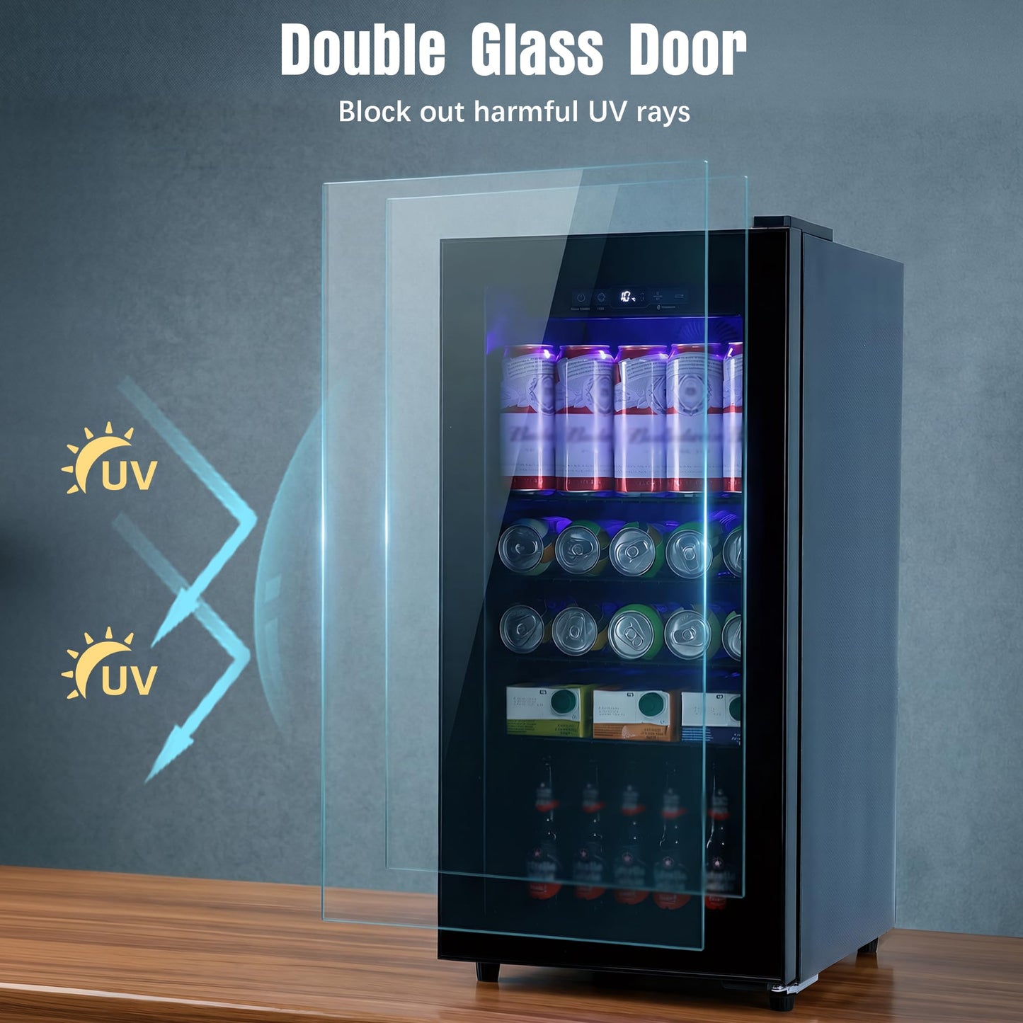 Borcolo Beverage Refrigerator, 160 Can Mini Fridge Glass Door for Soda, Beer or Wine with LED Light, Temperature Control, Compact Mini Bar Adjustable Removable Shelves for Home/Office 4.0 Cu.Ft