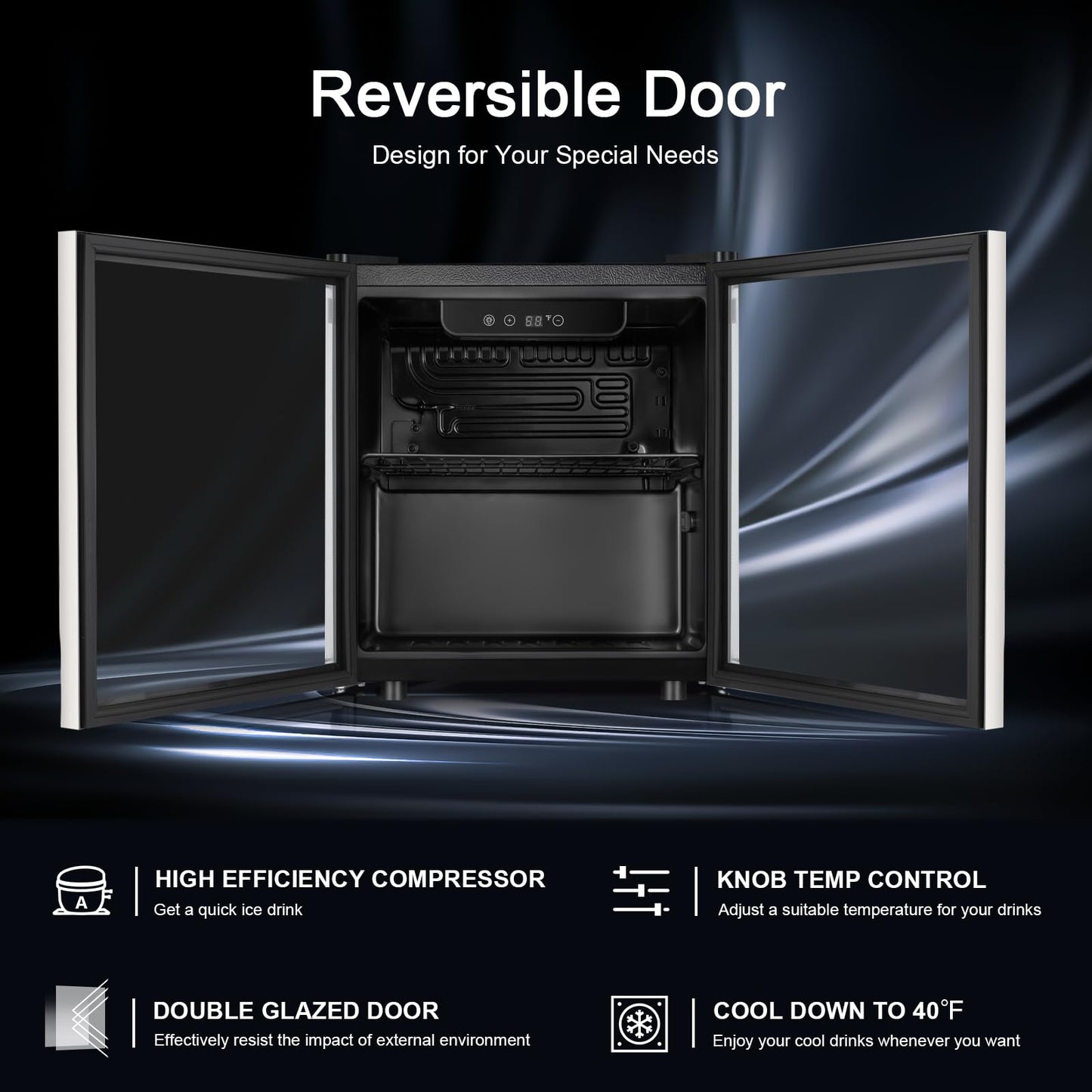 Antarctic Star 48 Can Beverage Refrigerator,12 Bottle Wine Cooler with Stainless Steel Glass Door, Digital Temperature Display,Electronic Temperature Control, Silver