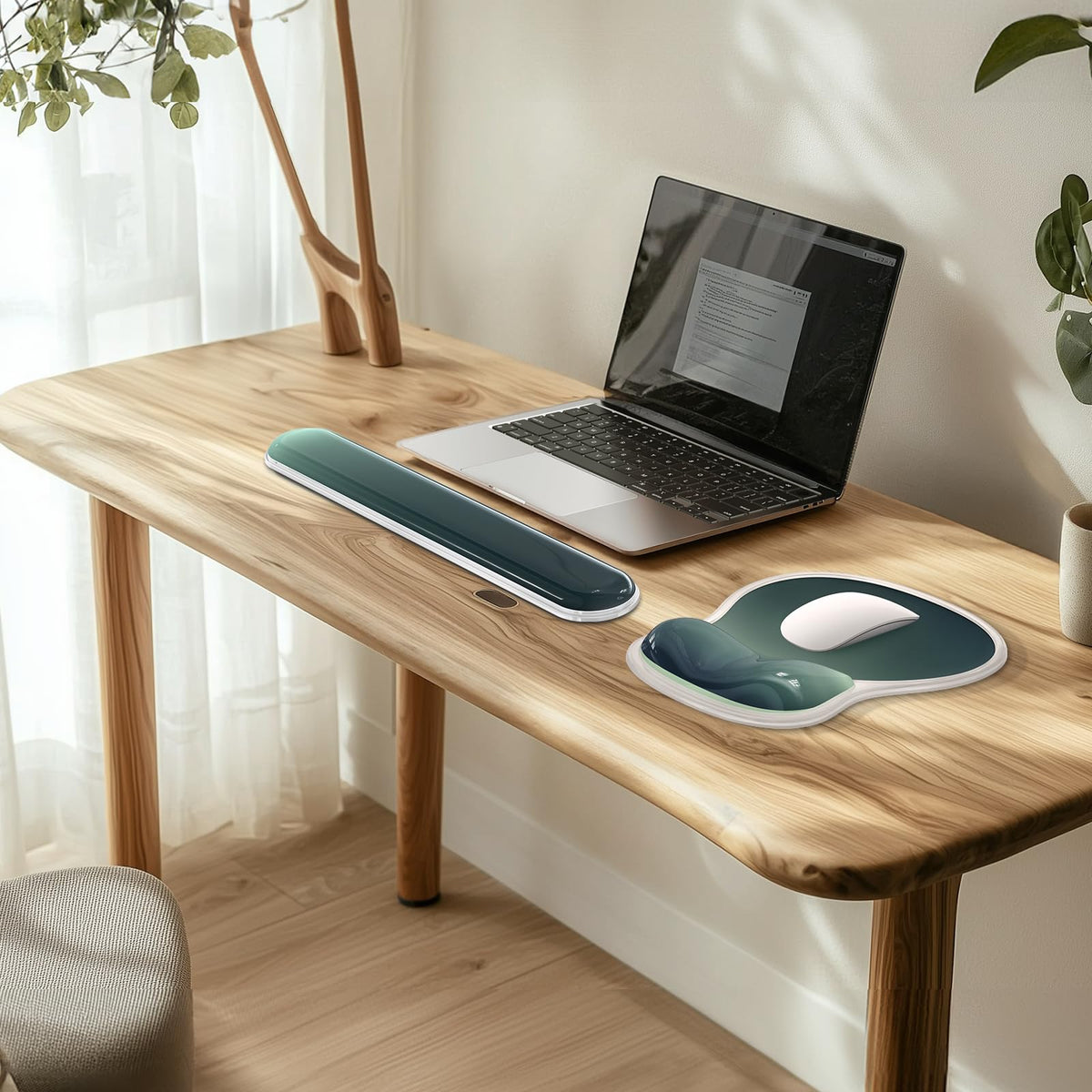AKIT Ergonomic Mouse Pad with Wrist Rest& Keyboard Wrist Rest, Wrist Rest for Computer Keyboard, Pain Relief, Non-Slip Gel Base, Mousepad Wrist Support for Gaming, Office, Waterdrop Shaped Green
