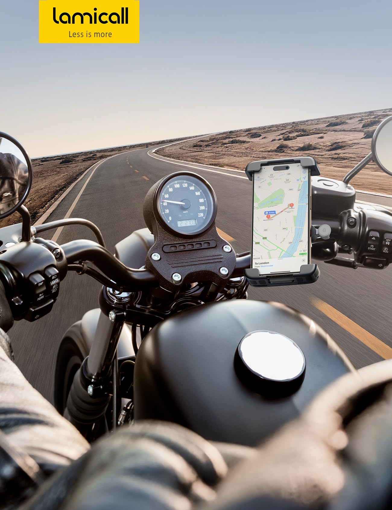 Lamicall Bike Motorcycle Phone Mount - [1s Quick Lock] Bike Cell Phone Holder Clip, Bicycle Scooter Handlebar Clamp, for iPhone Air, 17 16 15 Pro Max, Galaxy S25 S24 Ultra, 6-7.2" Phones