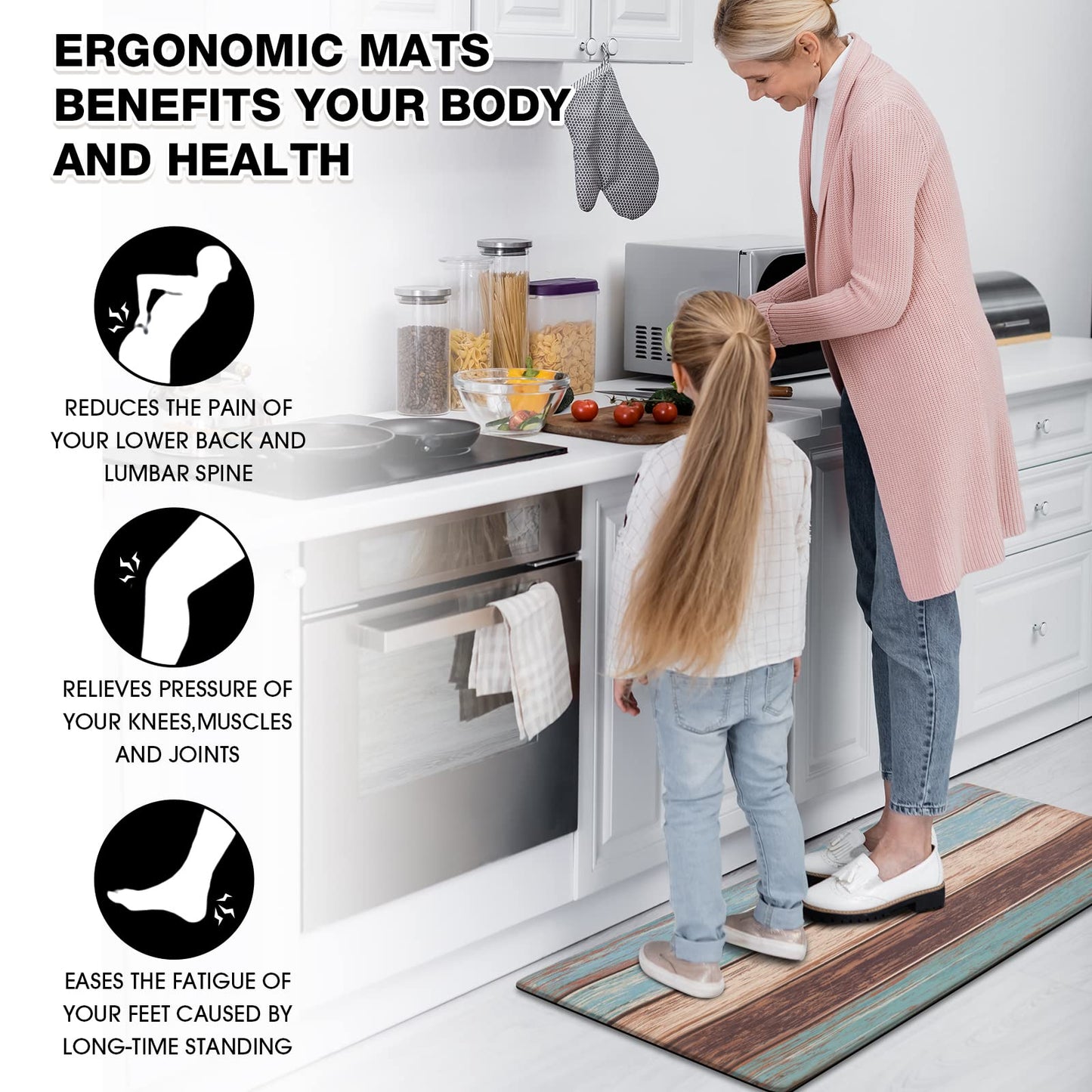 MAYHMYO Kitchen Rug Anti Fatigue Kitchen Mat Cushioned Farmhouse Kitchen Rugs Non Skid Waterproof Kitchen Rugs and Mats Retro Rustic Wood Texture Kitchen Mats for Floor Laundry Standing Desk Sink