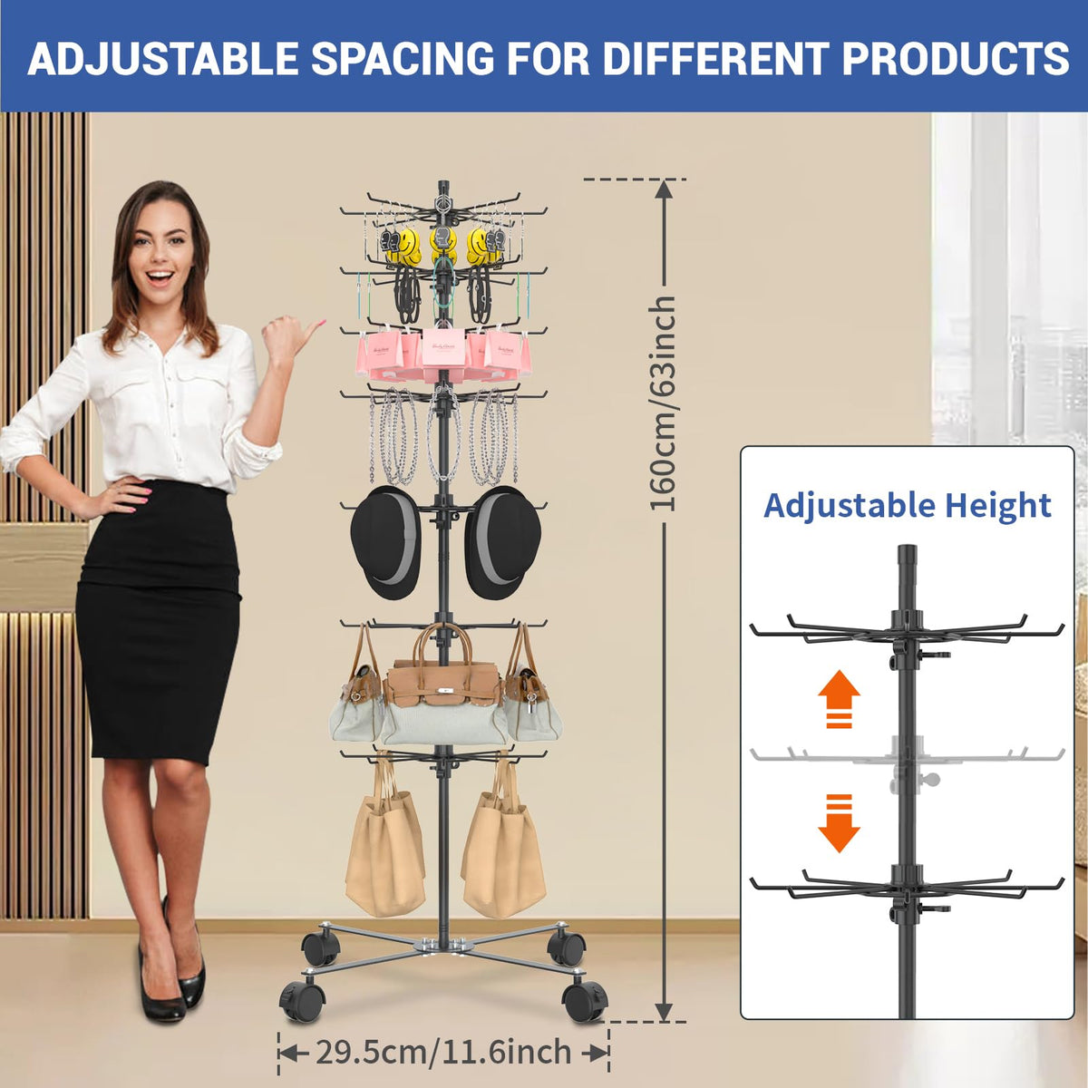 Scisum Retail Display Stand 7 Layer - Alloy Steel Jewelry Display for Vendors - 360°Rotating Display Stand for Jewelry, Key Chain, Cotton Candy