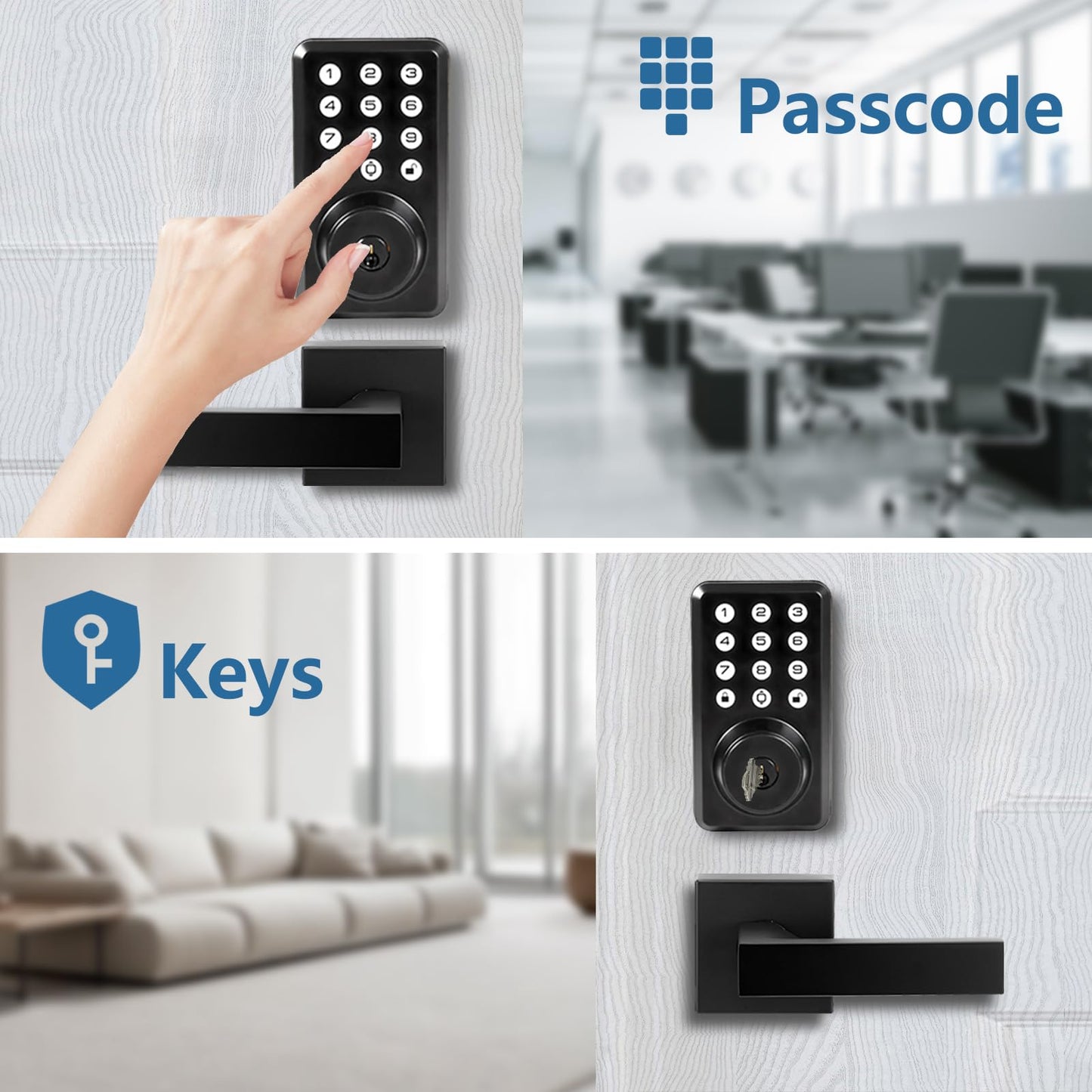 Front Door Handle and Deadbolt Set, Keyless Entry Door Lock Deadbolt with Doorbell, Electronic Keypad, Voice Prompt, Auto Lock, Anti-Peeping Password, Digital Code Door Lock, Matte Black