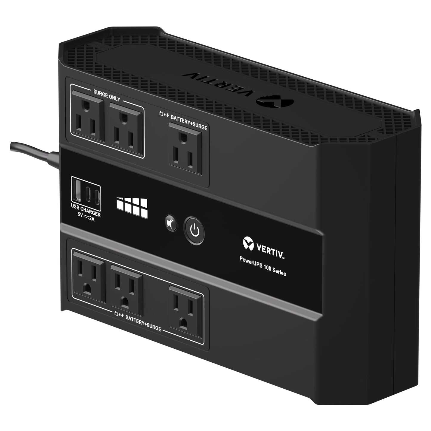 Vertiv Liebert PowerUPS 100 UPS, PST6-500LVMT, 500VA/305W 120V Standby Power, 6 Outlets, Battery Backup with Surge Protection, USB C+A Charging, 3 Year Warranty, User Replaceable Batteries