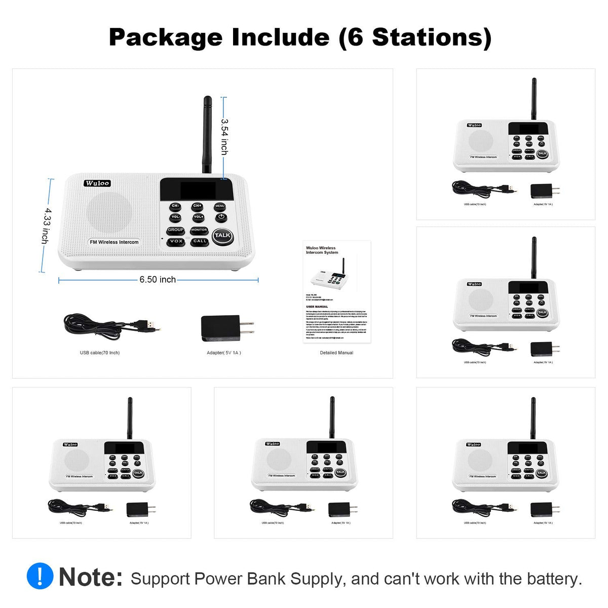 Wuloo Intercoms Wireless for Home 1 Mile Range 22 Channel 100 Digital Code Display Screen, Wireless Intercom System for Home House Business Office, Room to Room Intercom Communication (6 Packs, White)