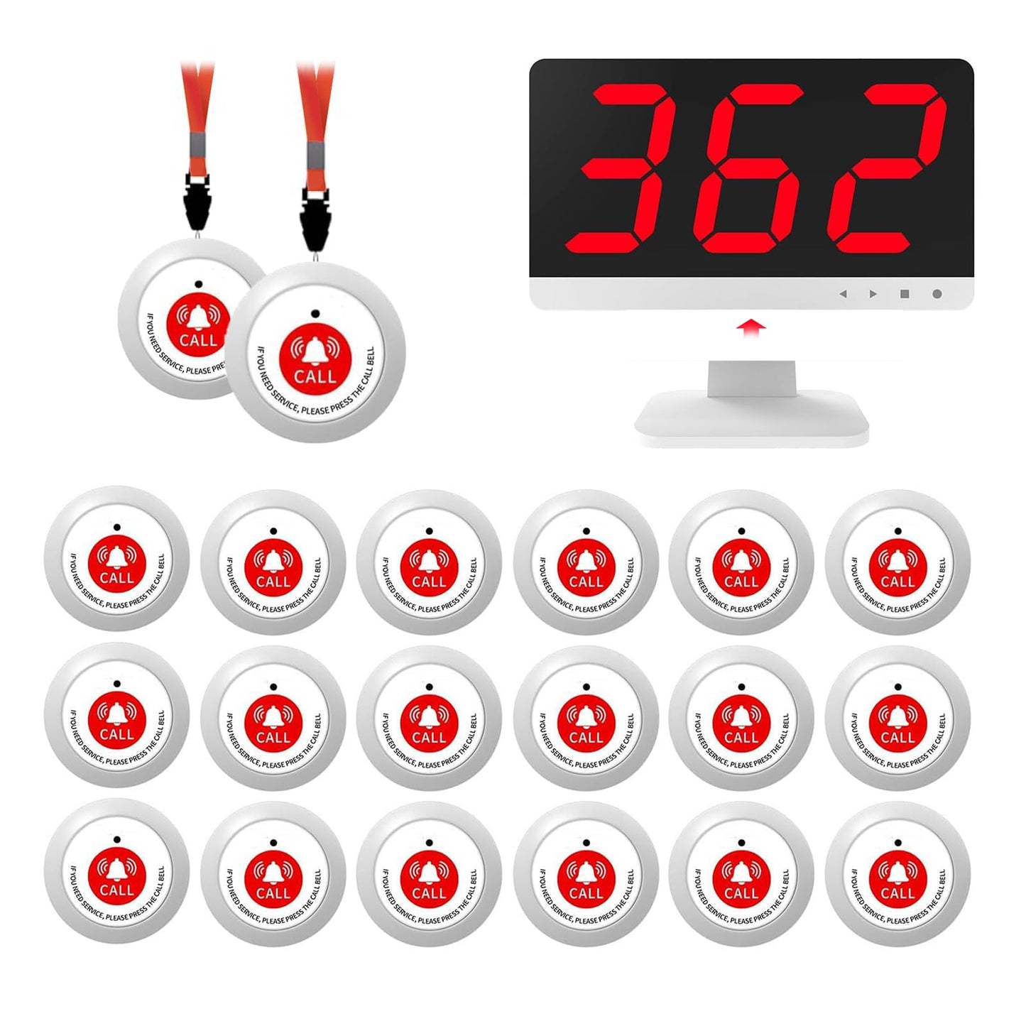SavvyMate Wireless Call Light System for Medical Office, Nurse Call System with 20 Buttons,1000ft, Caregiver Call Button with 1 Display Receiver for Clinic Nursing Home Health Care, Assisted Living