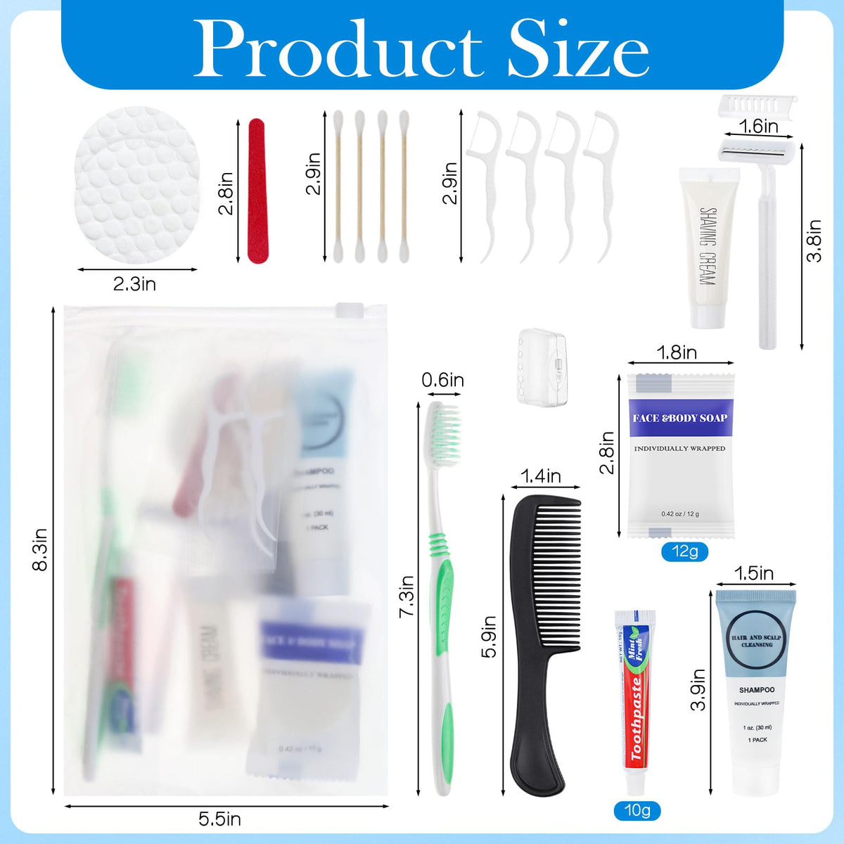 Travel Size Toiletries Kits Disposable Toiletry Set in Bulk, Portable Trial Size Personal Hygiene Care Package Supplies Amenities Essentials for Camping/ Hotel/Guest/Homeless/Charity 9-in-1 (60 Pack)