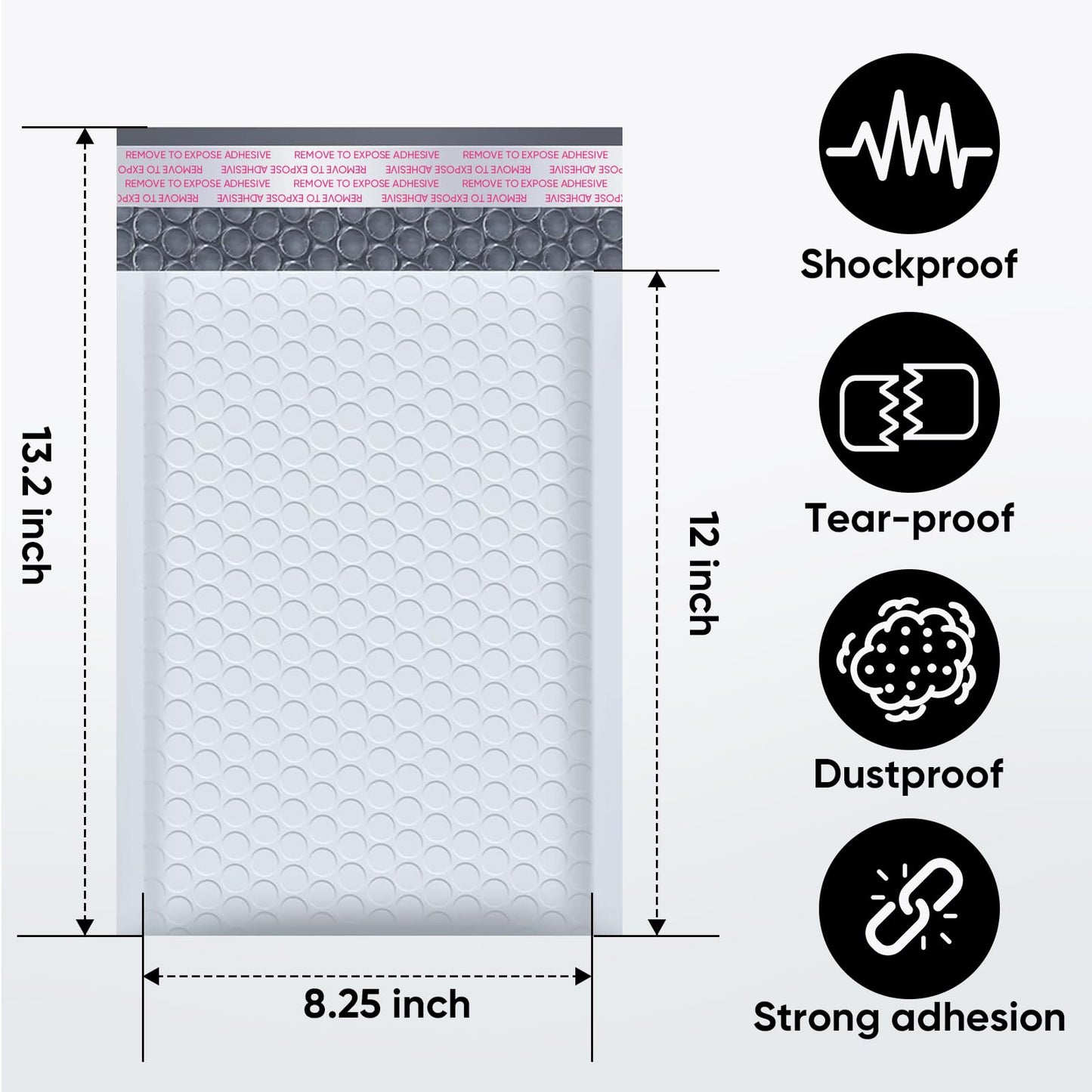 CHMI White Bubble Mailers 8.5 x 12 Inch 100 Pack, Usable Size 8.25X12 Inch Poly Mailers,Mailing Envelopes,Shipping Mailer，Opaque Self Seal Adhesive Waterproof Bags for Packaging and Shipping.
