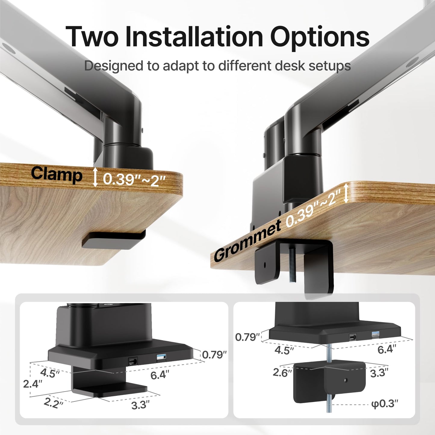 monTEK Dual Monitor Mount with USB Monitor Arms for 2 Monitors for 17 to 35 Inch Curved Screen Holds 35 Lbs Adjustable Heavy Duty Monitor Desk Mount Cable Management, VESA 75/100mm