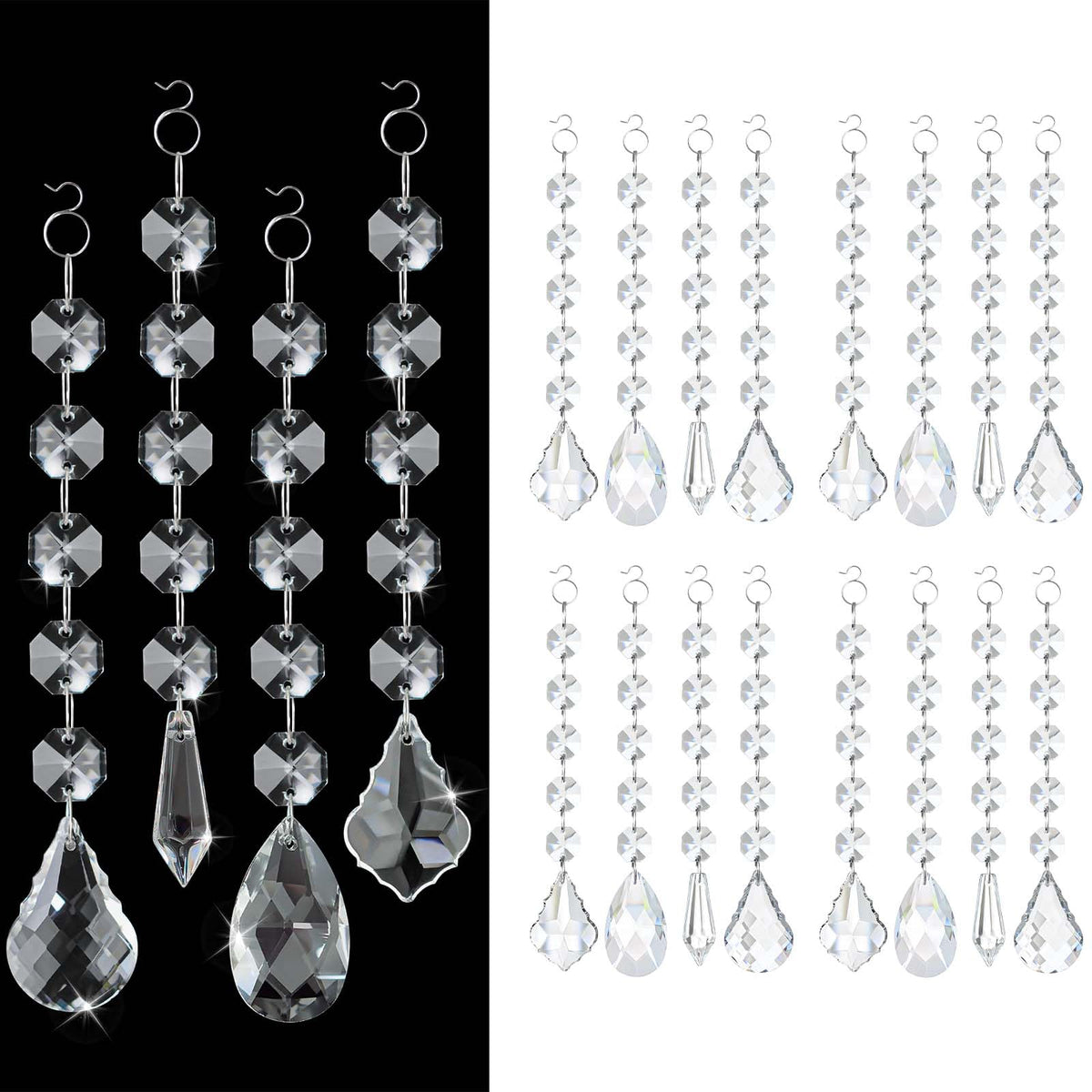 20 Pcs Crystal Prisms Hanging Assortment, Clear Teardrop & Icicle Chandelier Replacement Parts with Hooks, Multi-Shape Suncatchers for Windows Lamps Christmas Tree Home Party Decor (Clear, 20 Pcs)