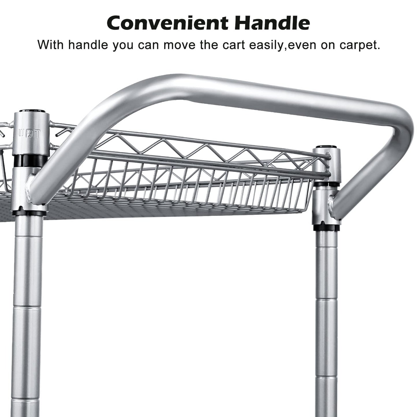 WDT 990Lbs Capacity Heavy Duty Rolling Utility Cart, NSF Rolling Carts with Wheels,Commercial Grade Metal Cart with Handle Bar & Shelf Liner,Trolley Serving Cart for Restaurant,Kitchen,Gray