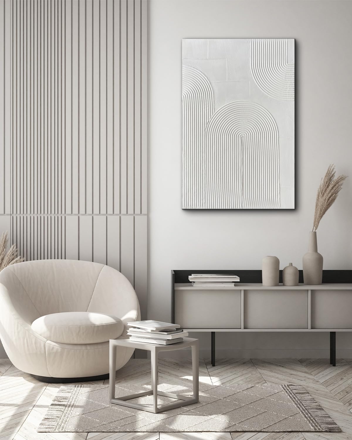 Creespi White Textured Wall Art - Hand Painted Abstract Oil Painting On Canvas 24x36 inch,Modern Minimalist Art Painting for Wall Décor