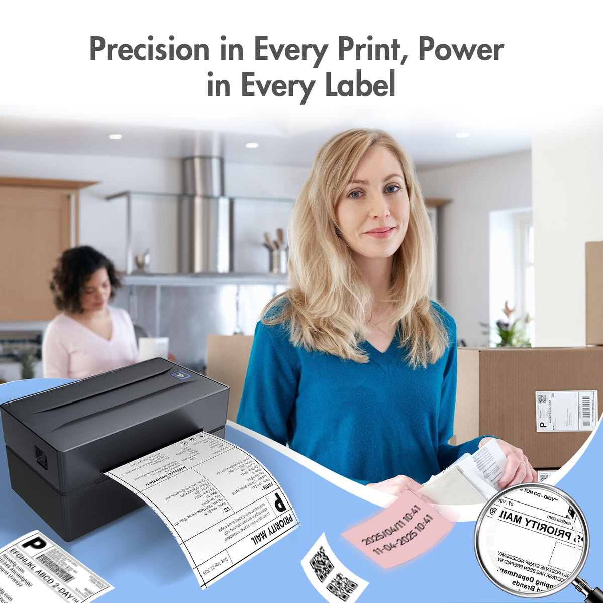 Bluetooth Thermal Shipping Label Printer: 4x6 Wireless Label Maker with Tape for Small Business - Compatible with iPhone, Android, Windows & Mac, Widely Used for USPS UPS Amazon Shopify Etsy