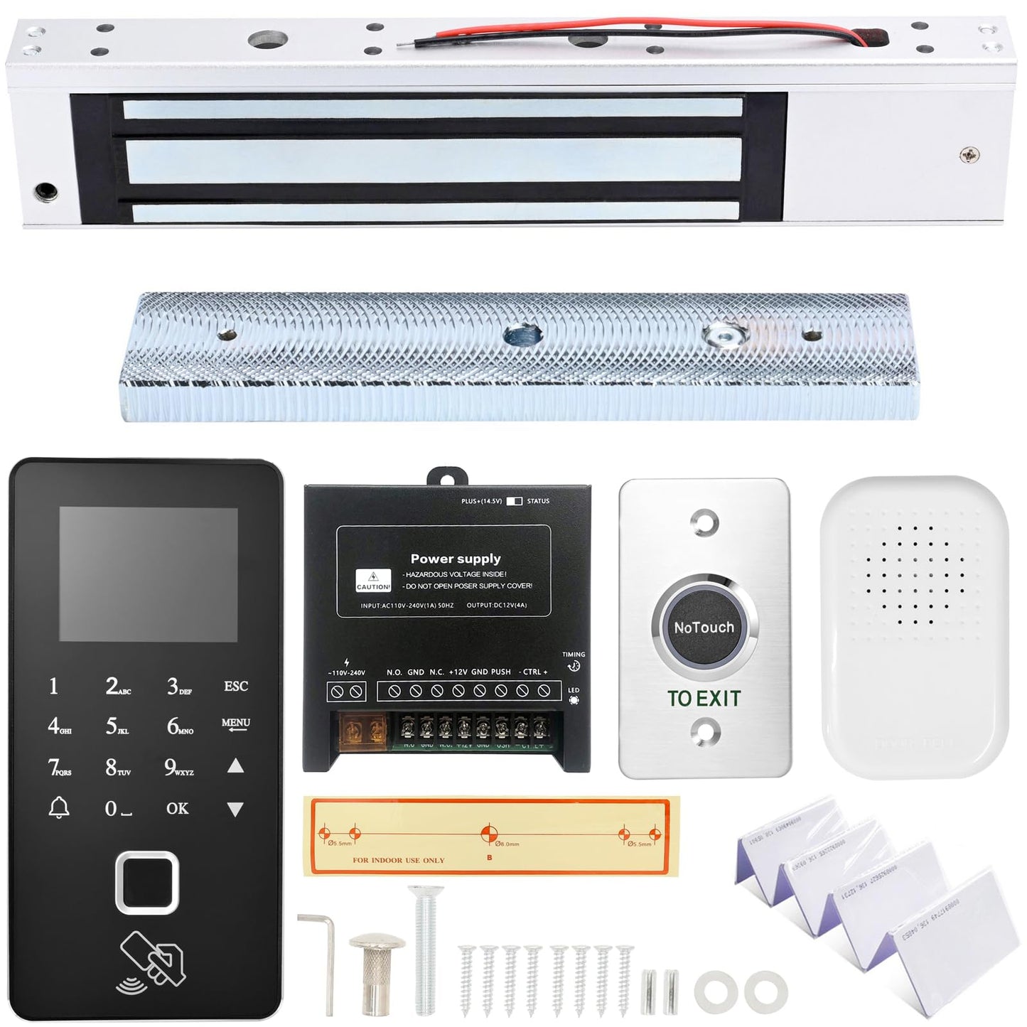 Biometric Access Control System with Fingerprint, Keypad, RFID, Infrared Exit Button, 1200lb Magnetic Lock, LCD Display, USB Download, Attendance Tracking, Timed Unlock,for Office, Store, Home