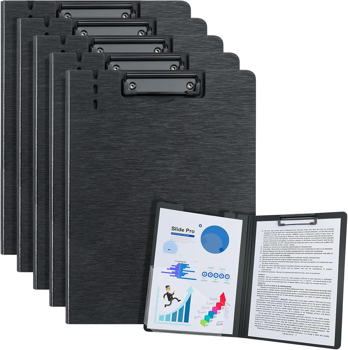 URbantin A4 Clipboard Folder, Foldable Clipboards with Pocket,5 Pack Clip Board for Memo Form Document & School Office Work Classroom (Black)