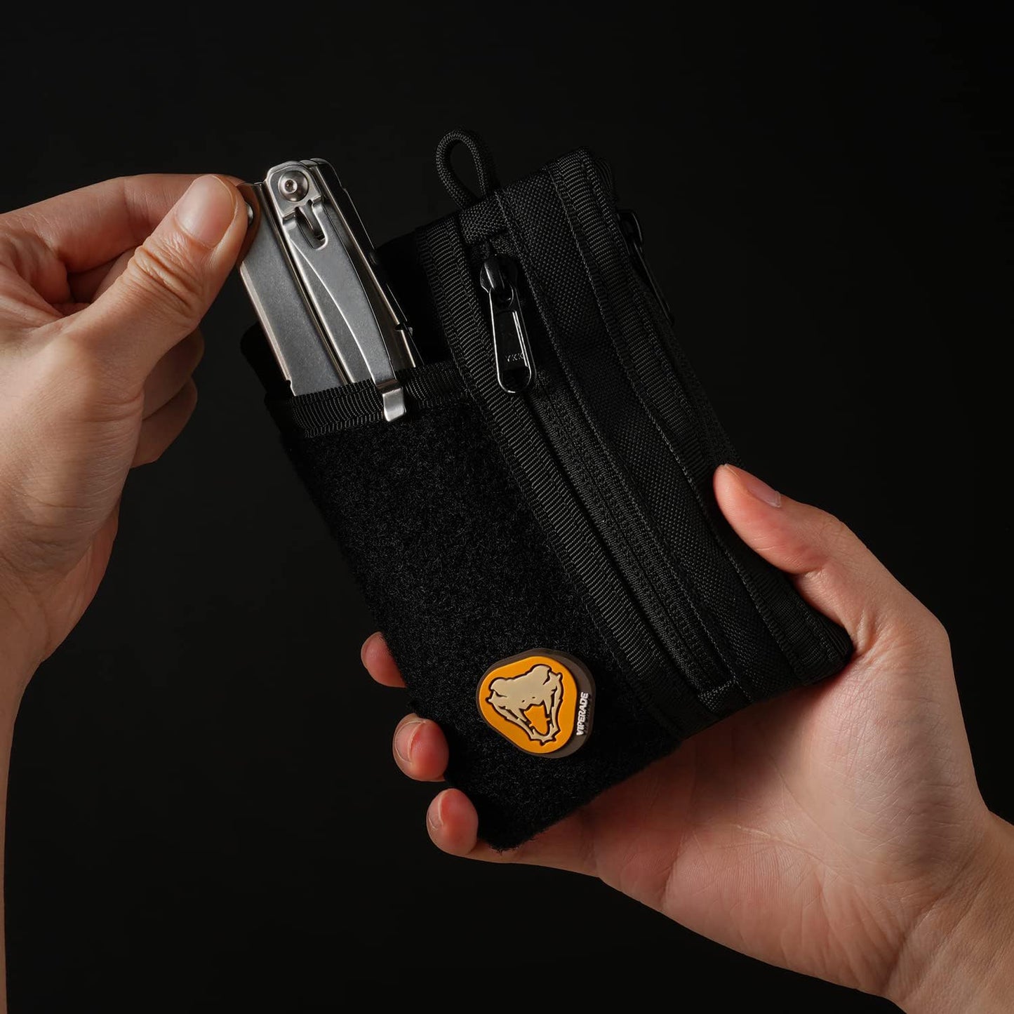 VIPERADE VE18 EDC Pouch, Pocket Organizer for Men, EDC Pocket Organizer, 3 Slots with 2 Zipper Pockets, Multitool Pouch (Black)