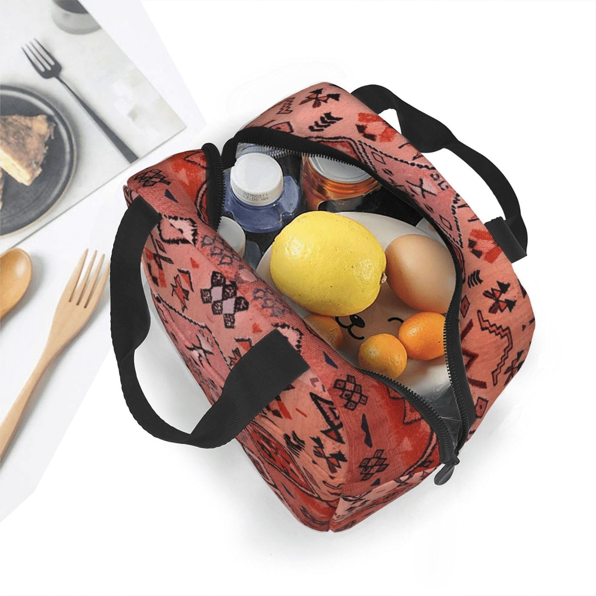 Poacnip Boho Farmhouse Oriental Traditional Moroccan Style Insulated Lunch Bag Portable Reusable Lunch Box Thermal Cooler Tote Bag With Pockets For Women Men Work Office Picnic Travel