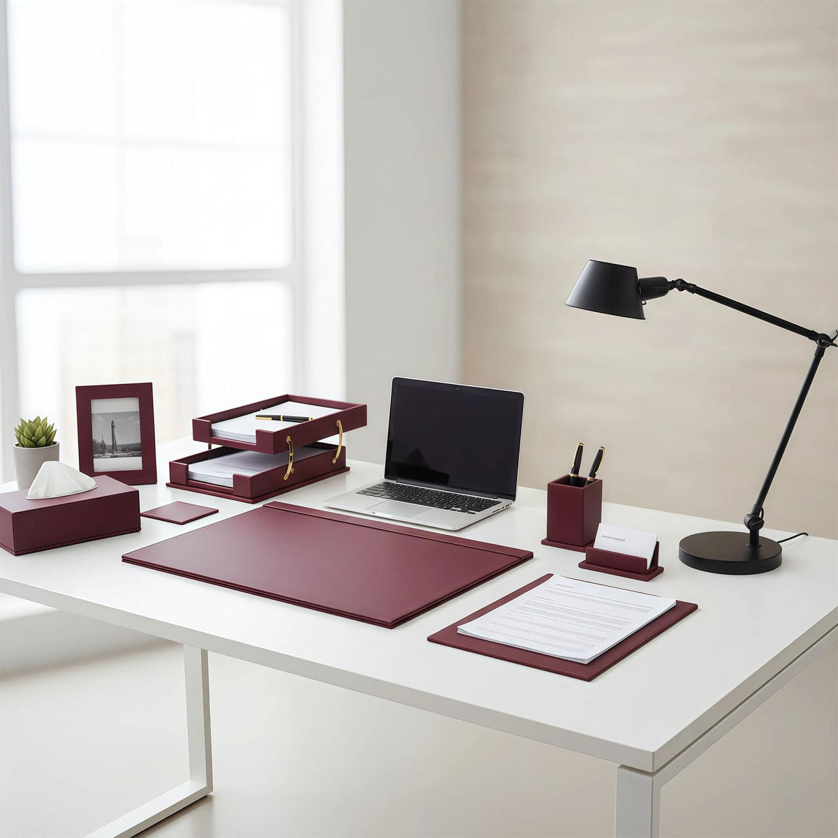 RitPin Desk Set,15-Piece Leather Desk Organizer Set, Executive Office Accessories with Desk Pad & Blotter, 2-Tier Tray, Pen Holder & More, Professional Office Desk Decor & Gift Set (Burgundy)
