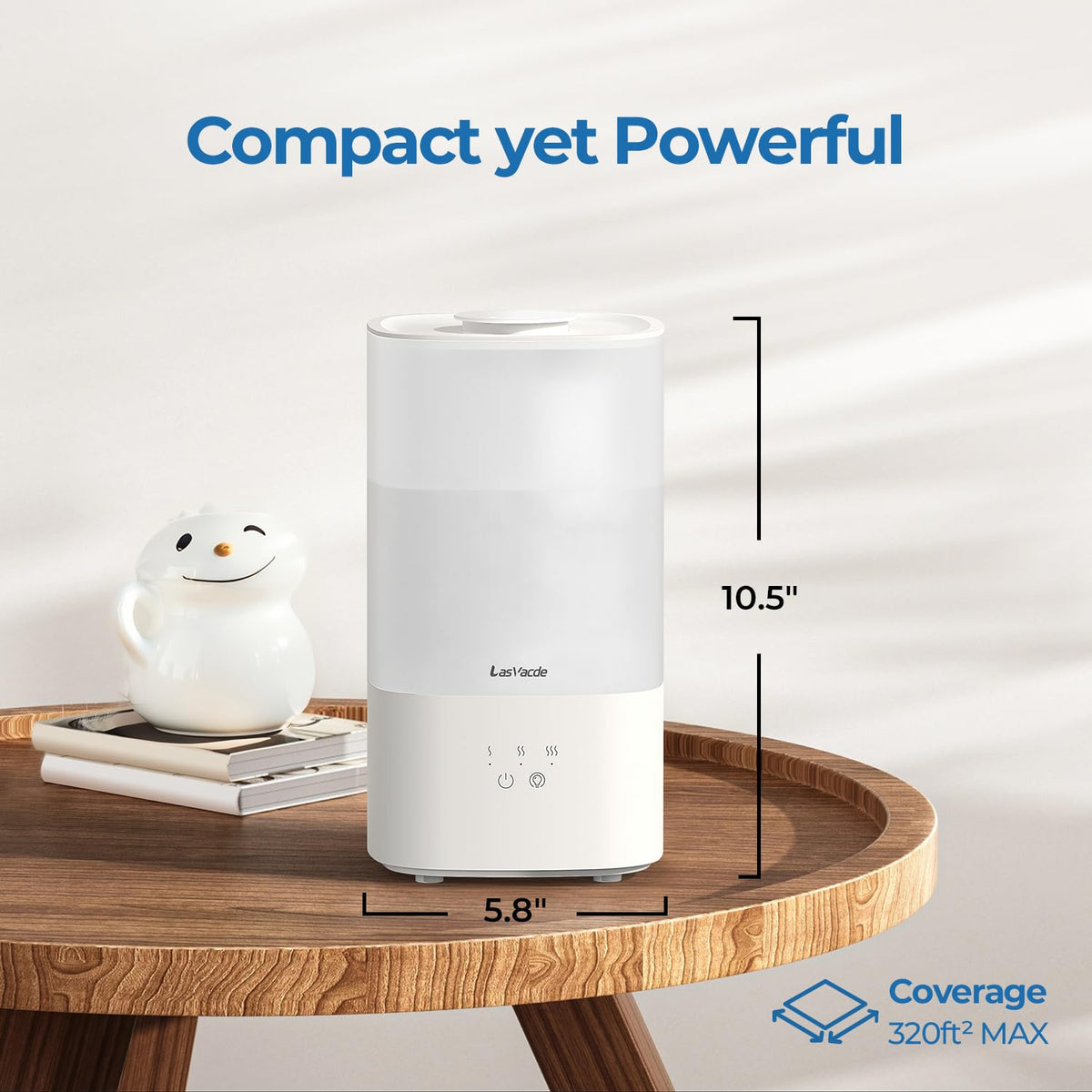 LasVacde 2.5L Humidifiers for Bedroom, Top Fill Cool Mist Humidifiers for Large Room, Easy to Fill & Clean, 30H Runtime, 28dB Quiet Air Humidifier for Plants, Baby Nursery with Night Light