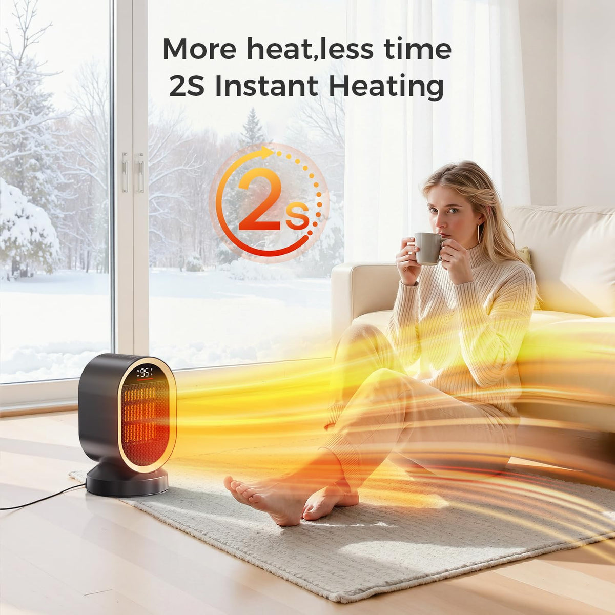 BREEZOME Space Heaters for Indoor Use, 1500W Fast Heating Ceramic PTC Space Heater with Thermostat 24H Timer, 85°Oscillating Quiet Electric Heaters for Indoor Office Desktop Home