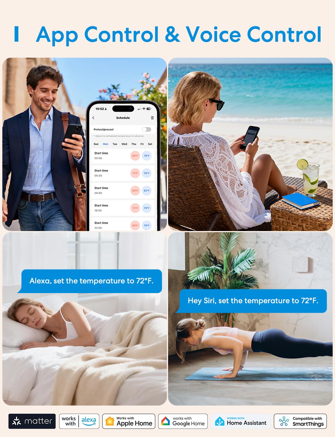 meross Smart Thermostat for Home, WiFi Thermostat Works with Matter, Alexa, Apple Home, Google Assistant, App & Voice Control, 7x24h Scheduling, Energy Saving, C-Wire Required