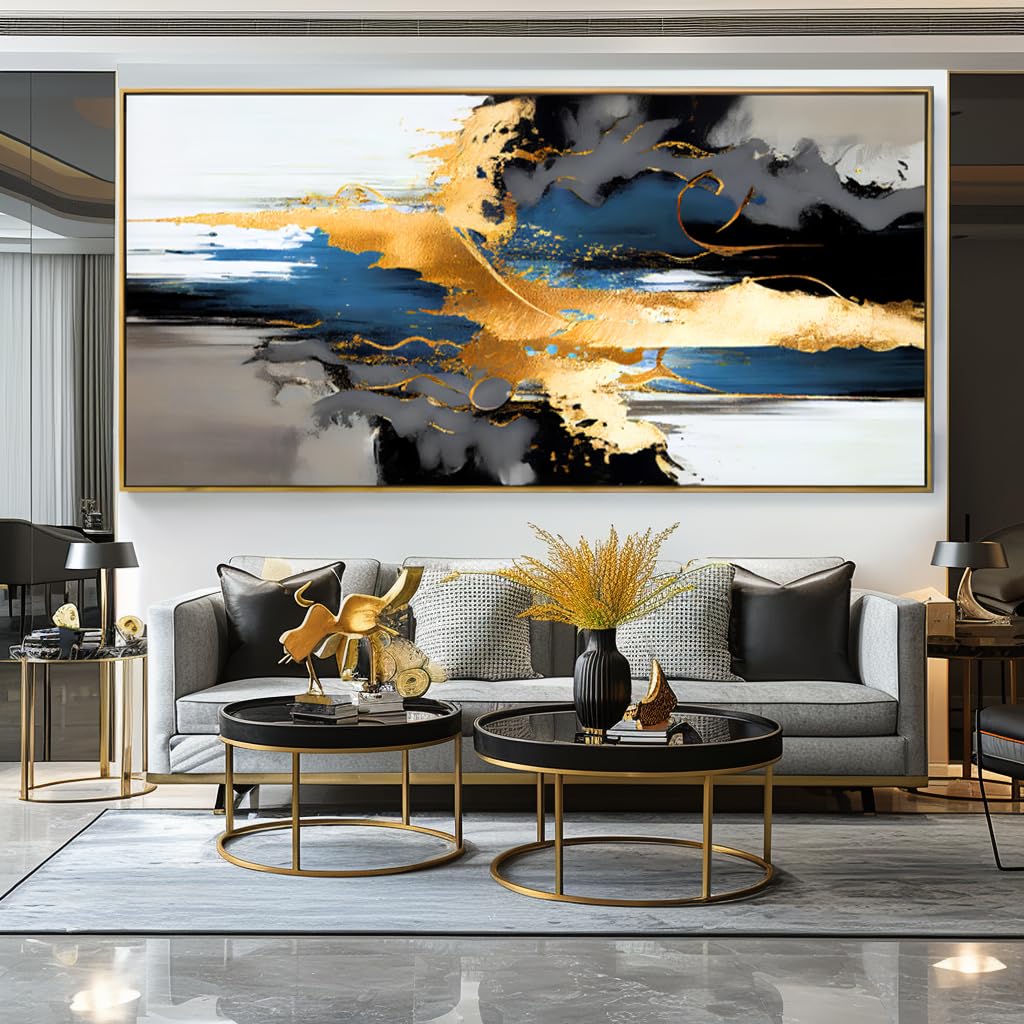 Wall Art Abstract Wall Art Prints Canvas Painting Black Yellow Blue Modern Large Artwork for Living Room Bedroom Office Home Decor 20"x40" with Framed