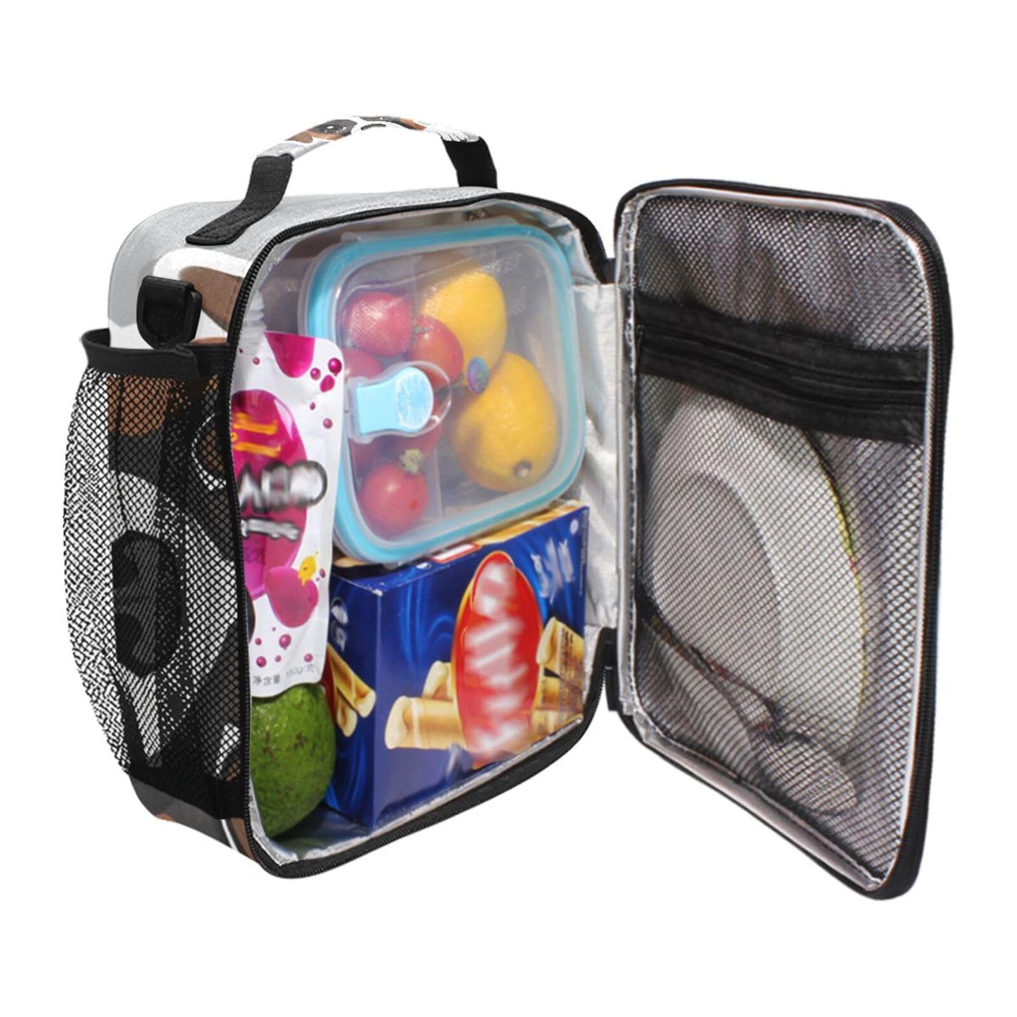 Pfrewn Dog Pattern Lunch Box Boxer Dog Insulated Lunch Bag Reusable Cooler Meal Prep Bags Lunch Tote with Shoulder Strap for School Kids Office Adult