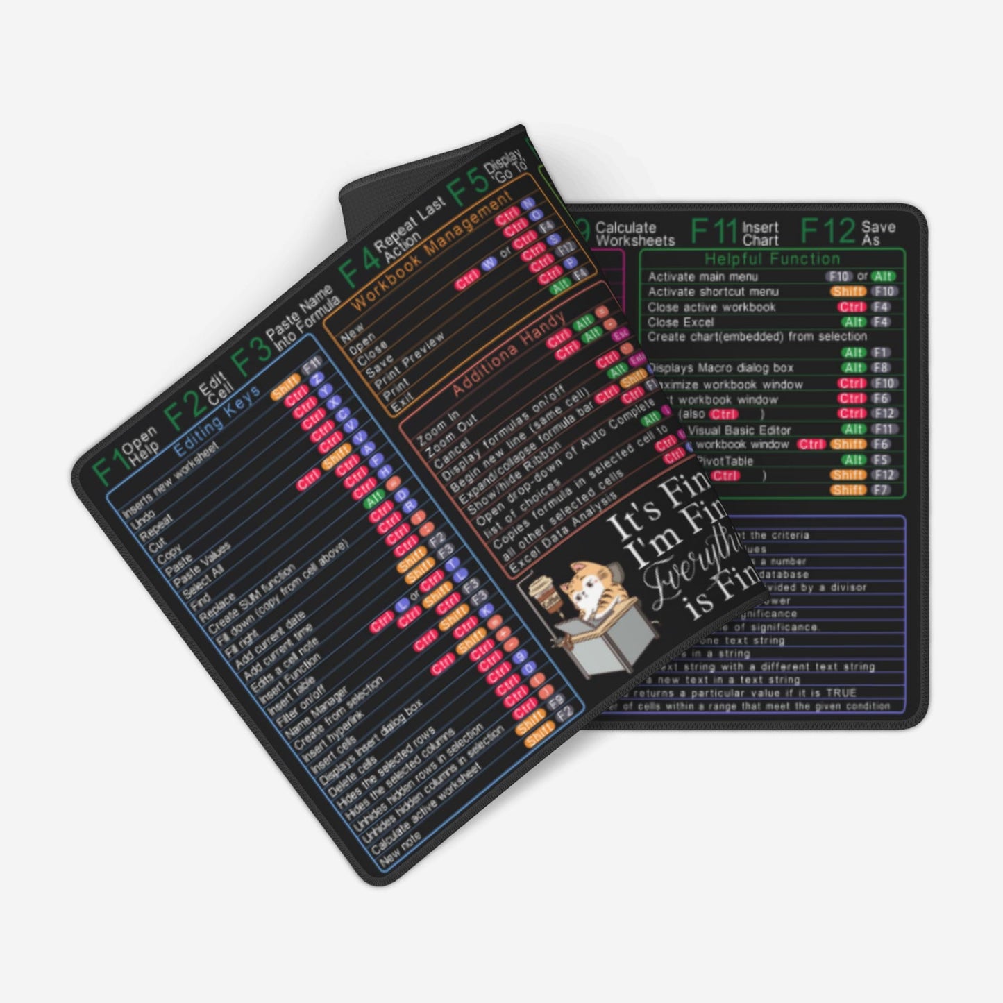 Aoojanu Excel Shortcut Keys Mouse Pad - 31.5 X 11.8 Inch XL Cheat Sheet Gaming Mousepad | PC Office Spreadsheet Keyboard Mat | Non-Slip Stitched Edge