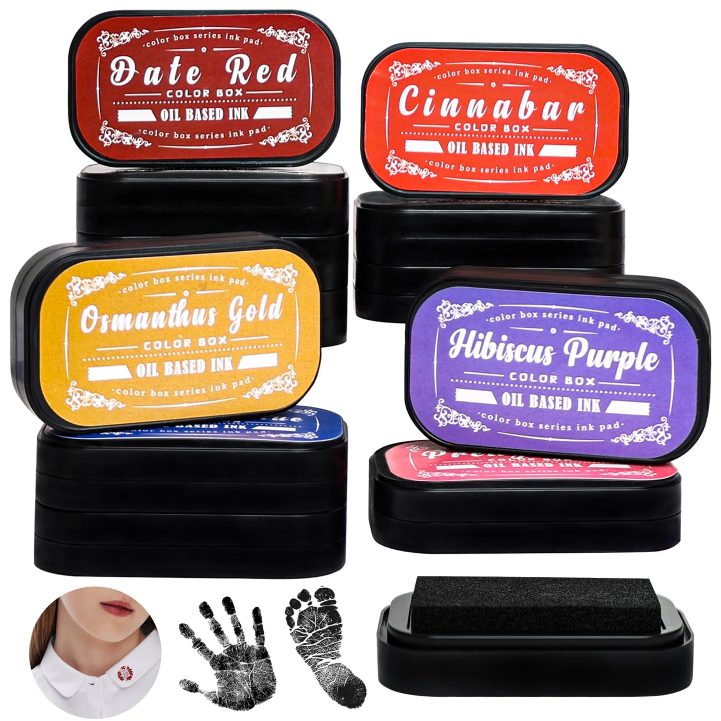 Large Oil Ink Pads for Kids Washable Craft Ink Stamp Pads,12 Color DIY Clear Embossing Ink Pad for Clothes,Baby Footprint Handprint,Rubber Stamps, Paper, Scrapbooking,Best Gift for Kids and Adult